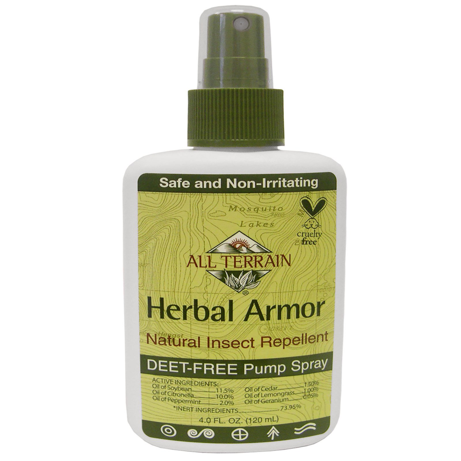 All Terrain, Herbal Armor, Repelente de Inseto Natural com Spray de Bomba Sem DEET, 4 fl. oz. (120 ml)
