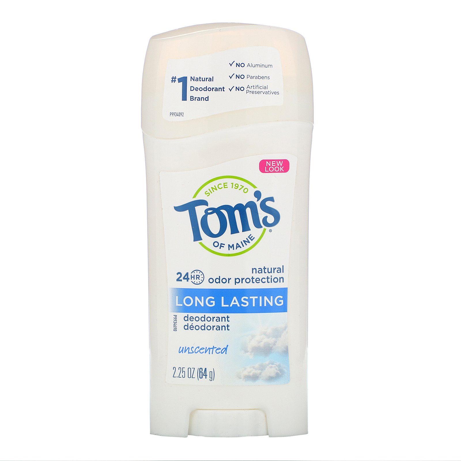 Tom's of Maine, Desodorante natural de longa duração, sem perfume, 2.25 oz (64 g)