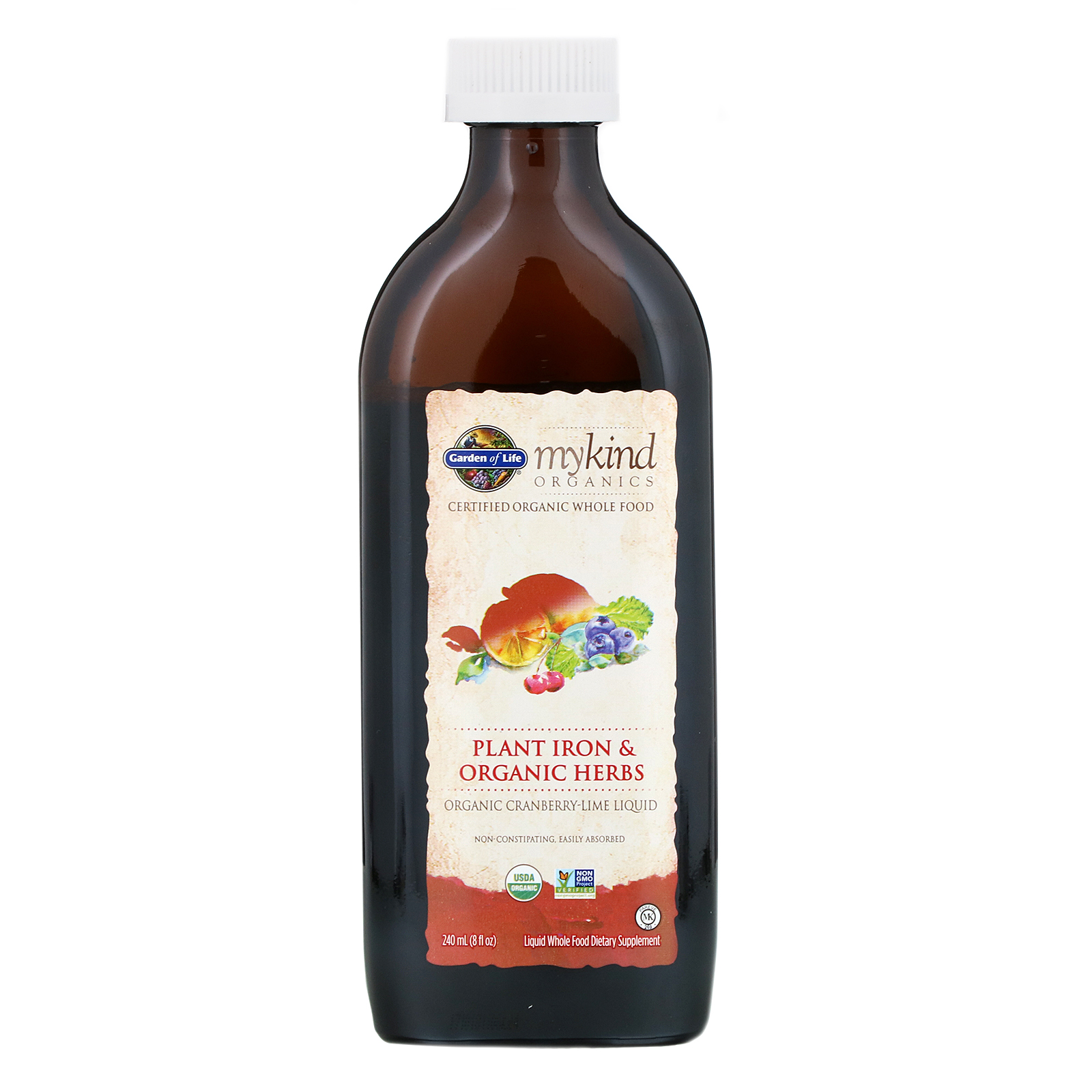 Garden of Life, MyKind Organics, Ferro de Plantas e Ervas Orgânicas, Cranberry-Lima, 240 ml (8 fl oz) - Imagem 3