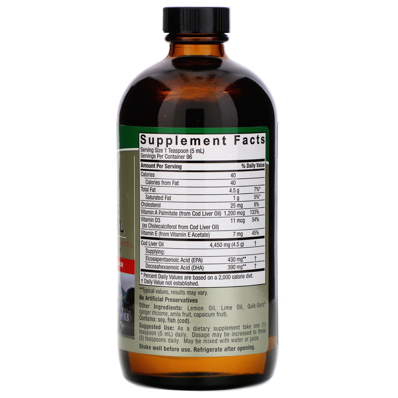 Nature's Answer, Óleo de Fígado de Bacalhau Norueguês Emulsionado, Sabor Natural de Lima-Limão, 480 ml (16 oz) - Imagem 2