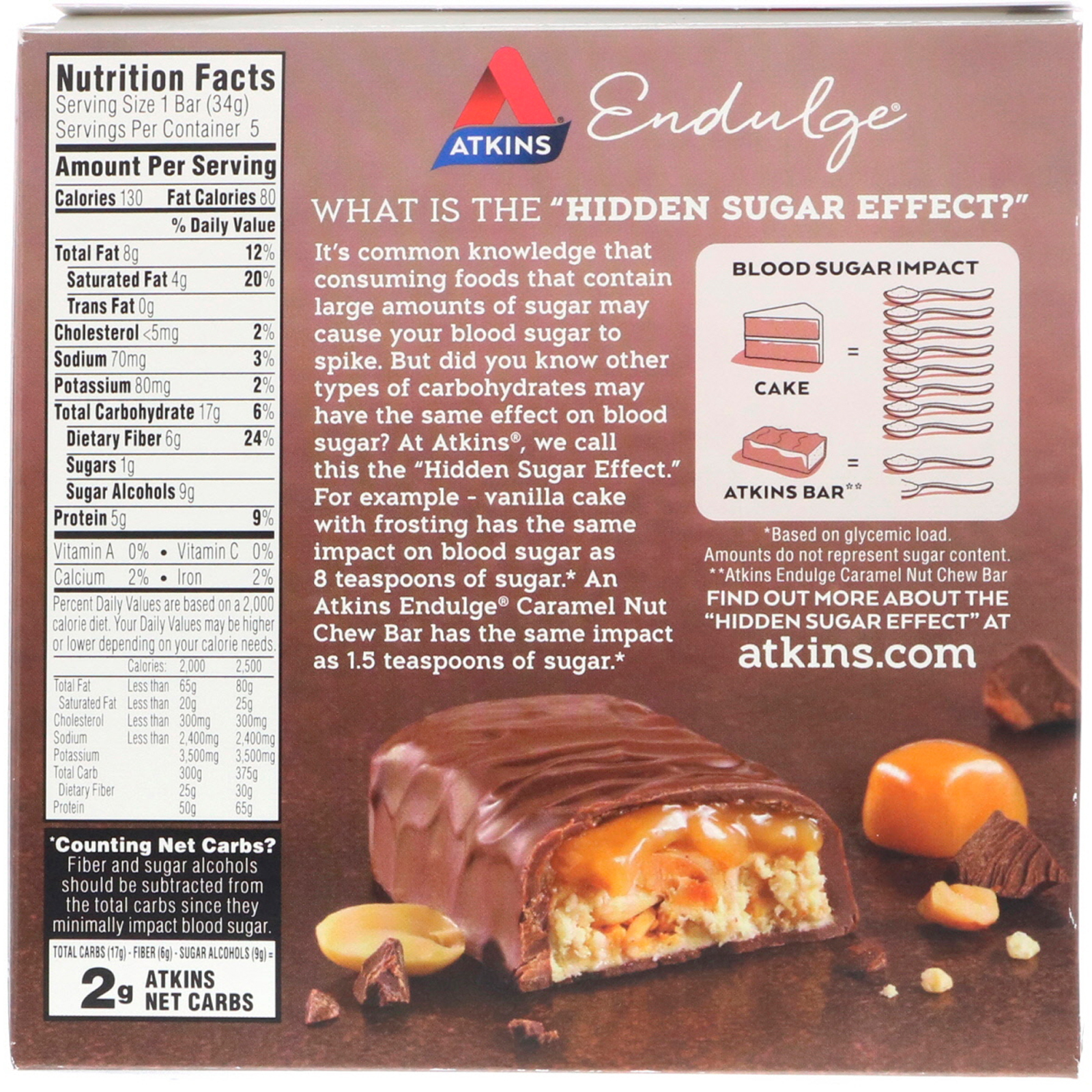 Atkins, Endulge, Barra de Nozes e Caramelo, 5 Barras, 34 g (1,2 oz) Cada - Imagem 2
