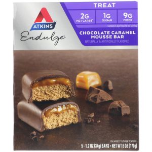 Atkins, Endulge, Barra de Mousse de Chocolate e Caramelo, 5 Barras, 34 g (1,2 oz) por Barra