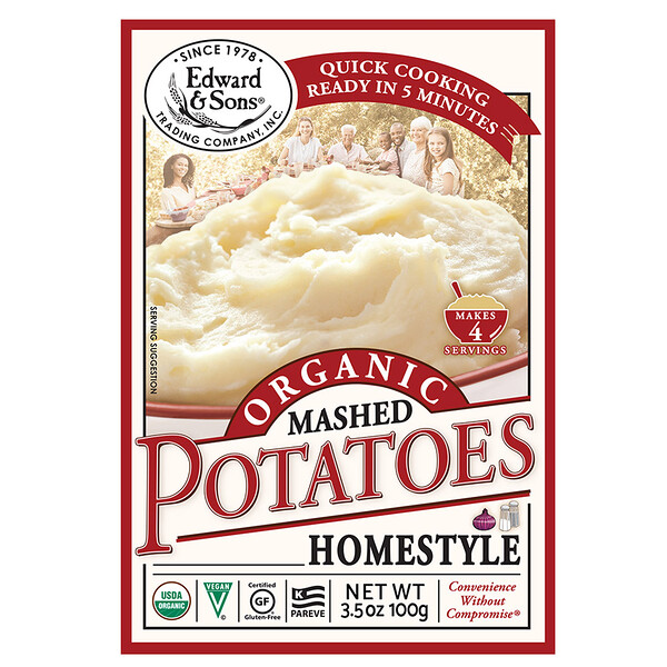 Edward & Sons, Purê de Batatas Orgânico, Home Style, 3,5 oz (100 g)