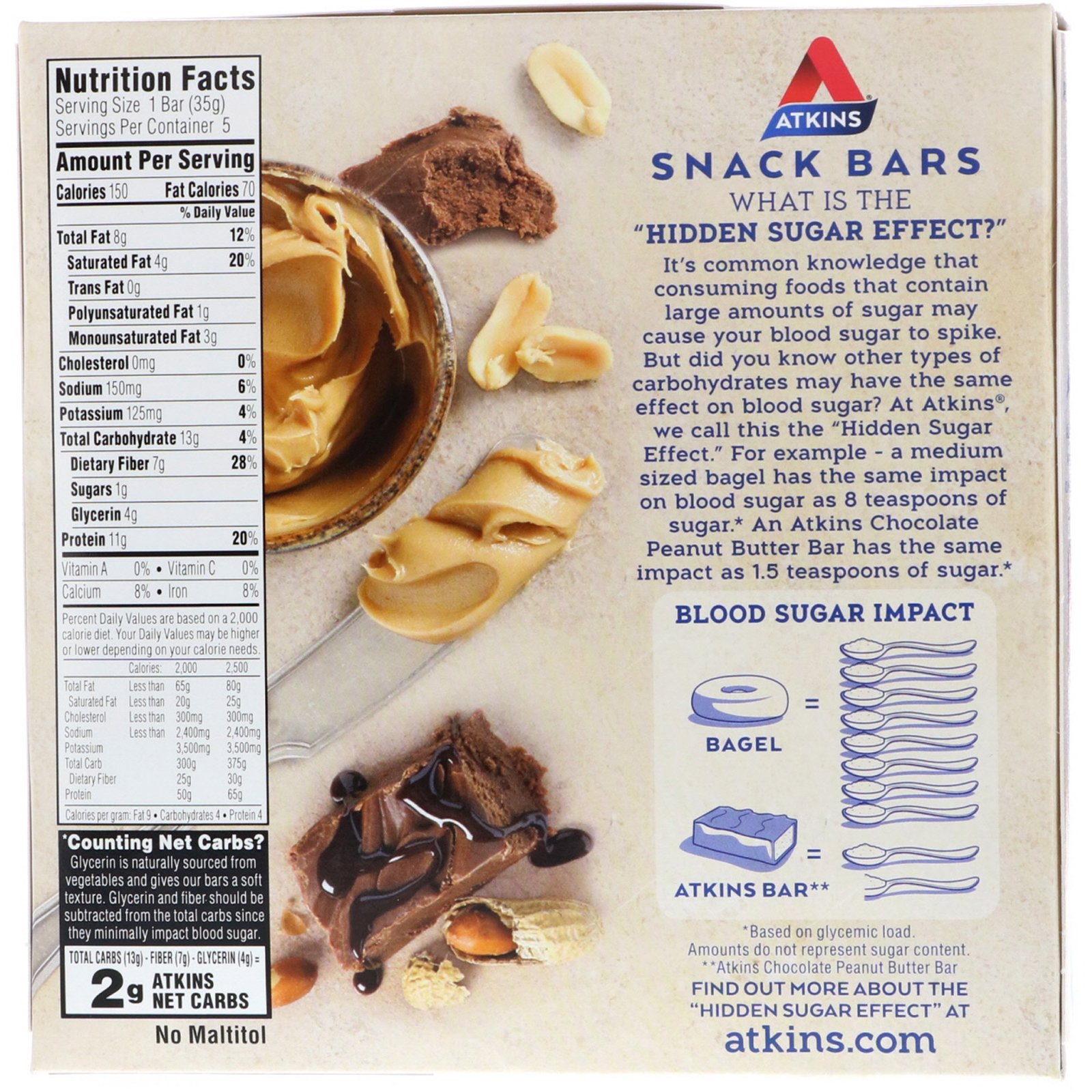 Atkins, Snack, Peanut Butter Fudge Crisp Bar, 5 Barrinhas, 35 g (1,2 oz) Cada - Imagem 2