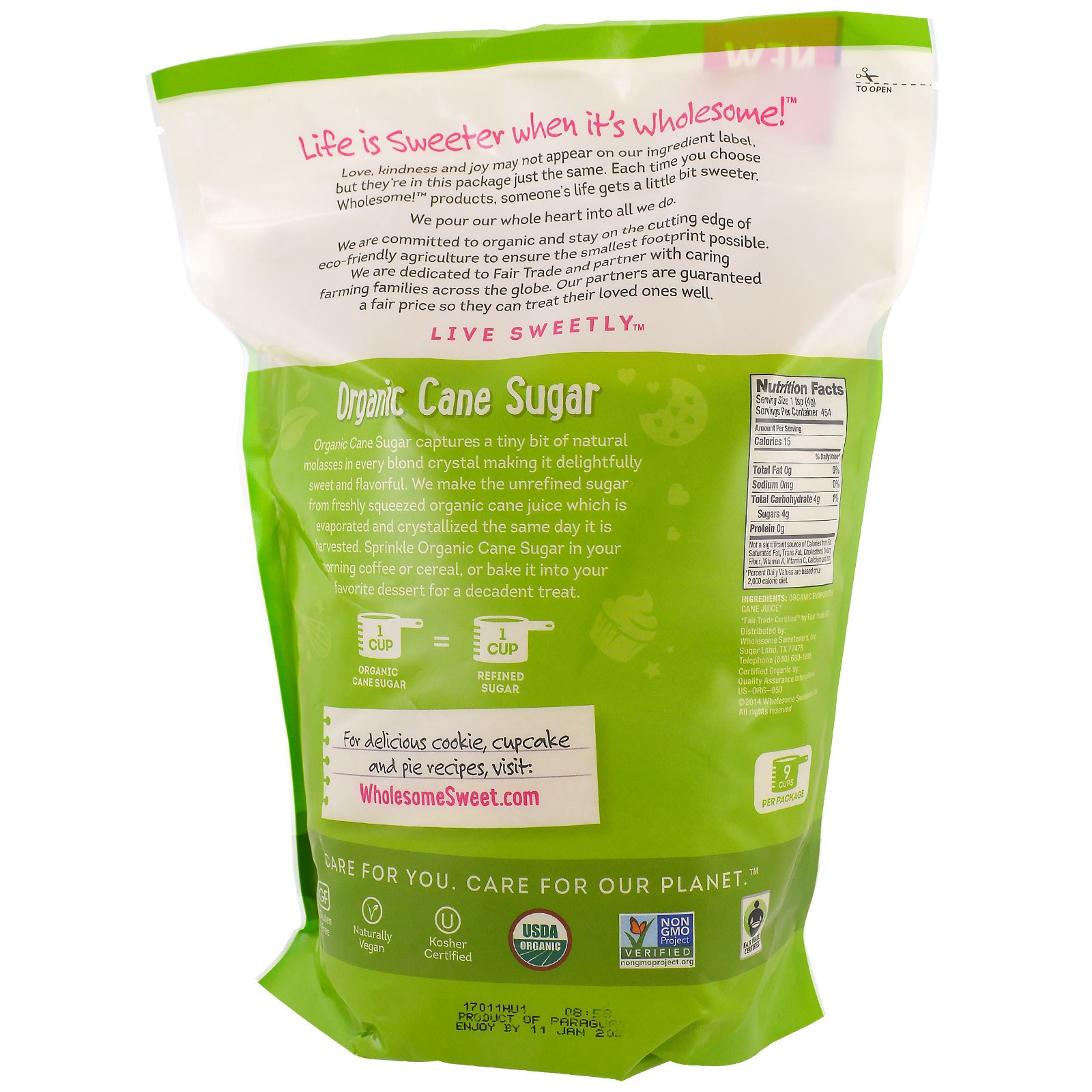 Wholesome , Organic Cane Sugar, 1,81 kg (4 lbs) - Imagem 2
