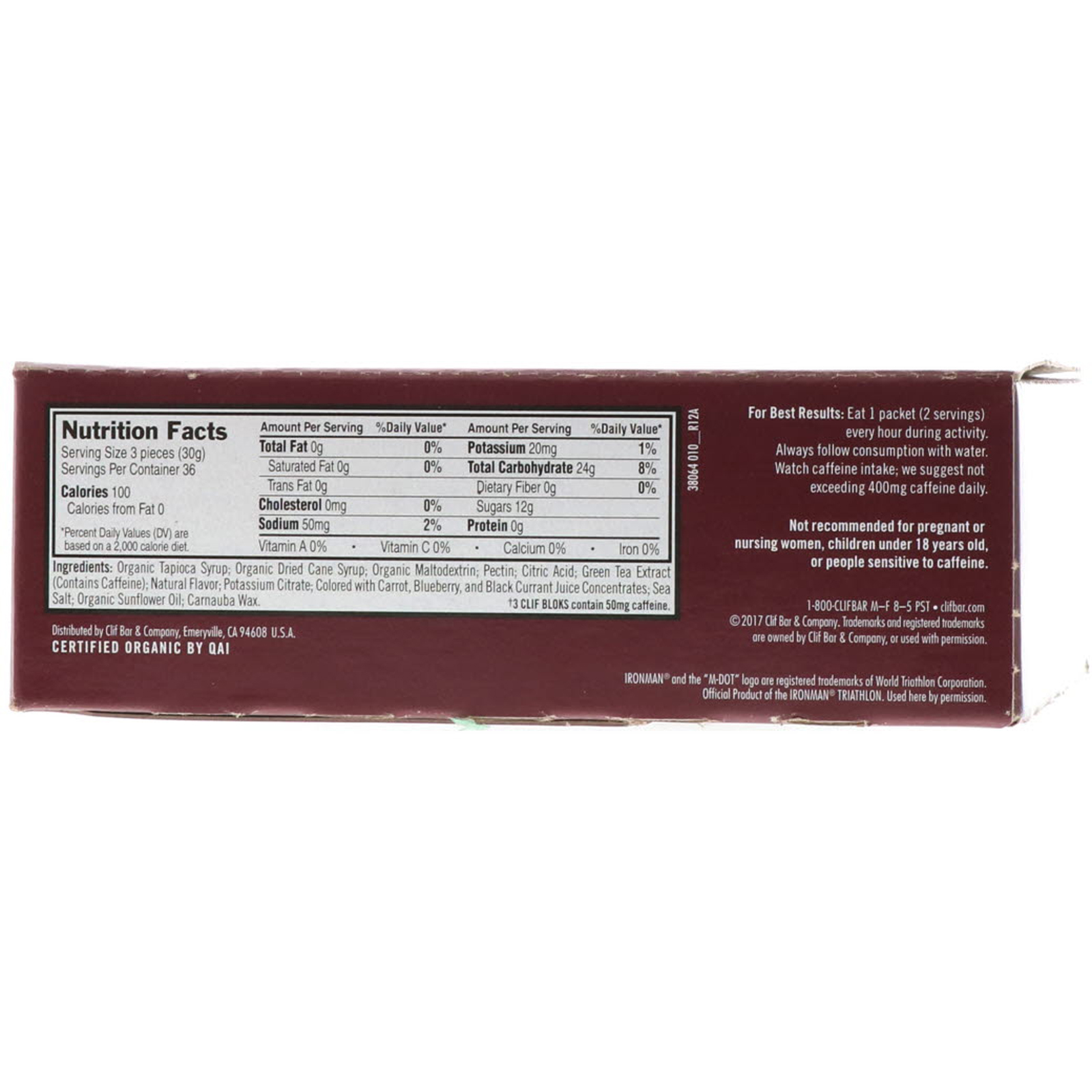 Clif Bar, Energéticos Mastigáveis Bloks, Cereja Preta + 50 mg de Cafeína, 18 Saches, 2,12 oz (60 g) Cada - Imagem 3