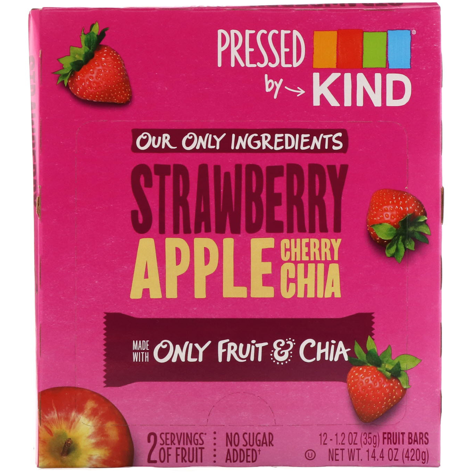 KIND Bars, Pressed by KIND, Strawberry Apple Cherry Chia, 12 Fruit Bars, 1.2 oz (35 g) Each - Imagem 2