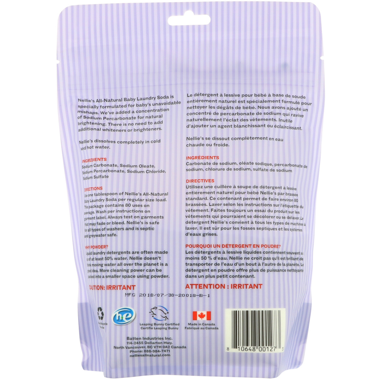 Nellie's, Totalmente Natural, Sabão em Pó para Roupas de Bebê, 726 g (1,6 lb) - Imagem 2
