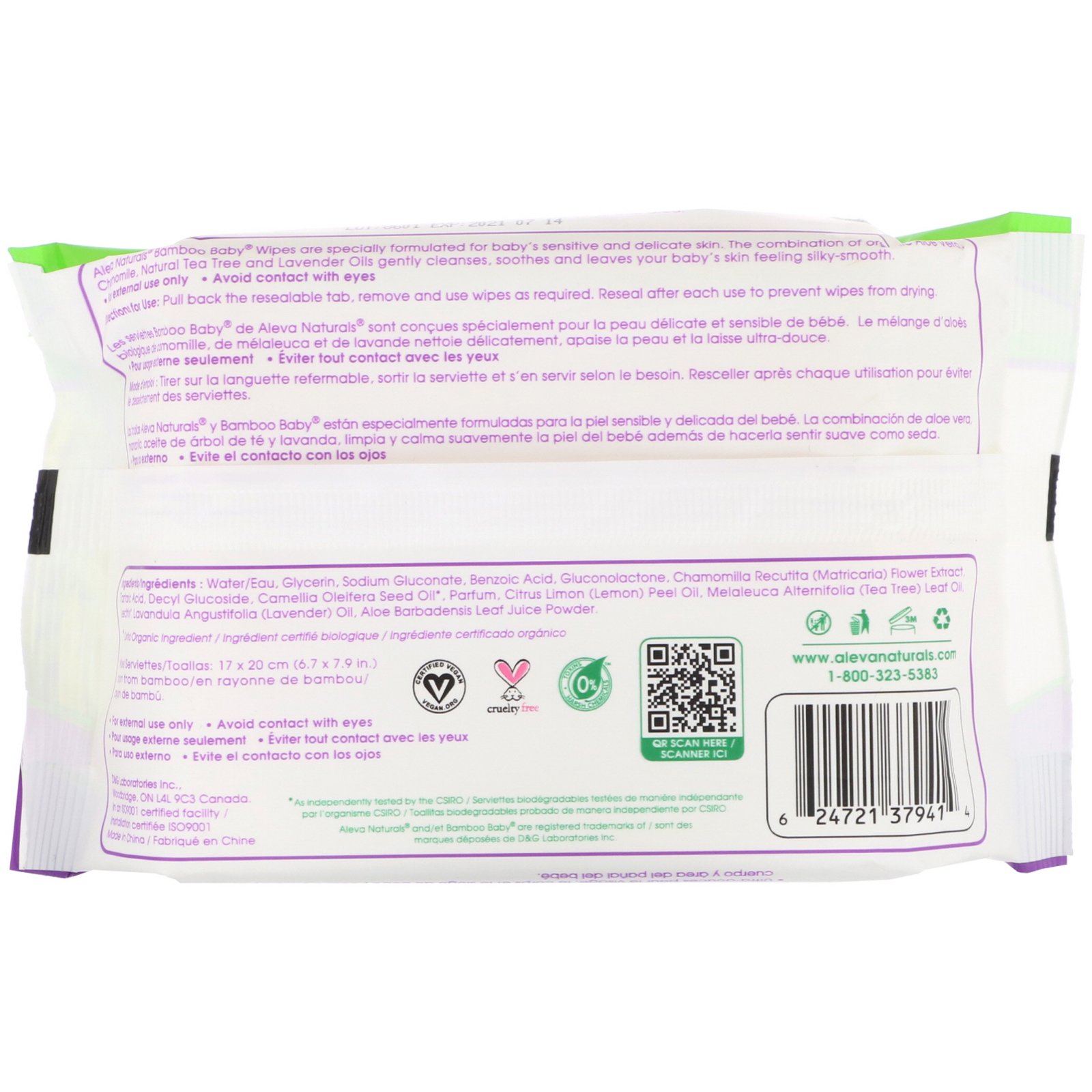 Aleva Naturals, Bamboo Baby Wipes, 30 Wipes - Imagem 2