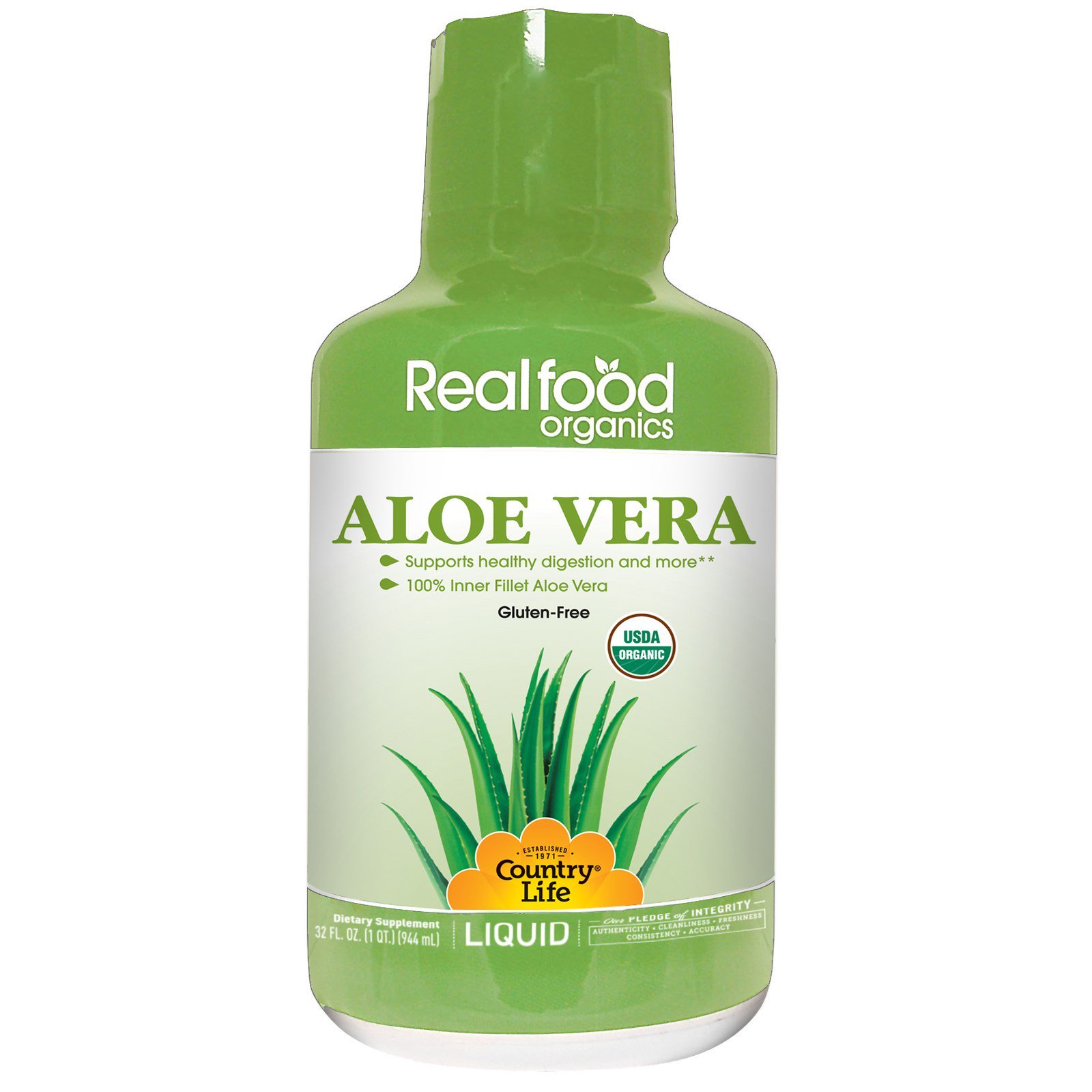 Country Life, Realfood Organics, Aloe Vera Líquido, 32 fl oz (944 ml)