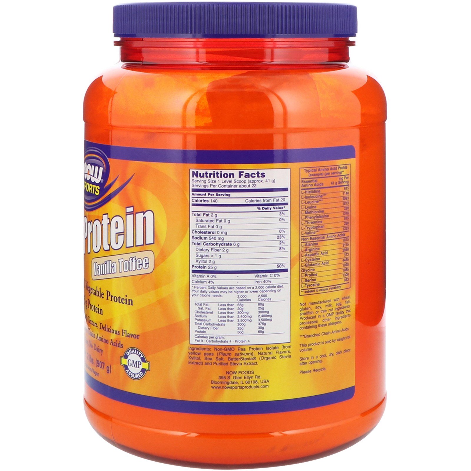 Now Foods, Sports, Proteína de Ervilha, Sabor Caramelo de Baunilha, 907 g (2 lbs) - Imagem 2