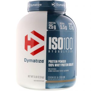 Dymatize Nutrition, ISO100, Hidrolisado, Isolado Proteico de Soro de Leite 100%, Cookies e Creme, 2,3 kg (5 lbs)