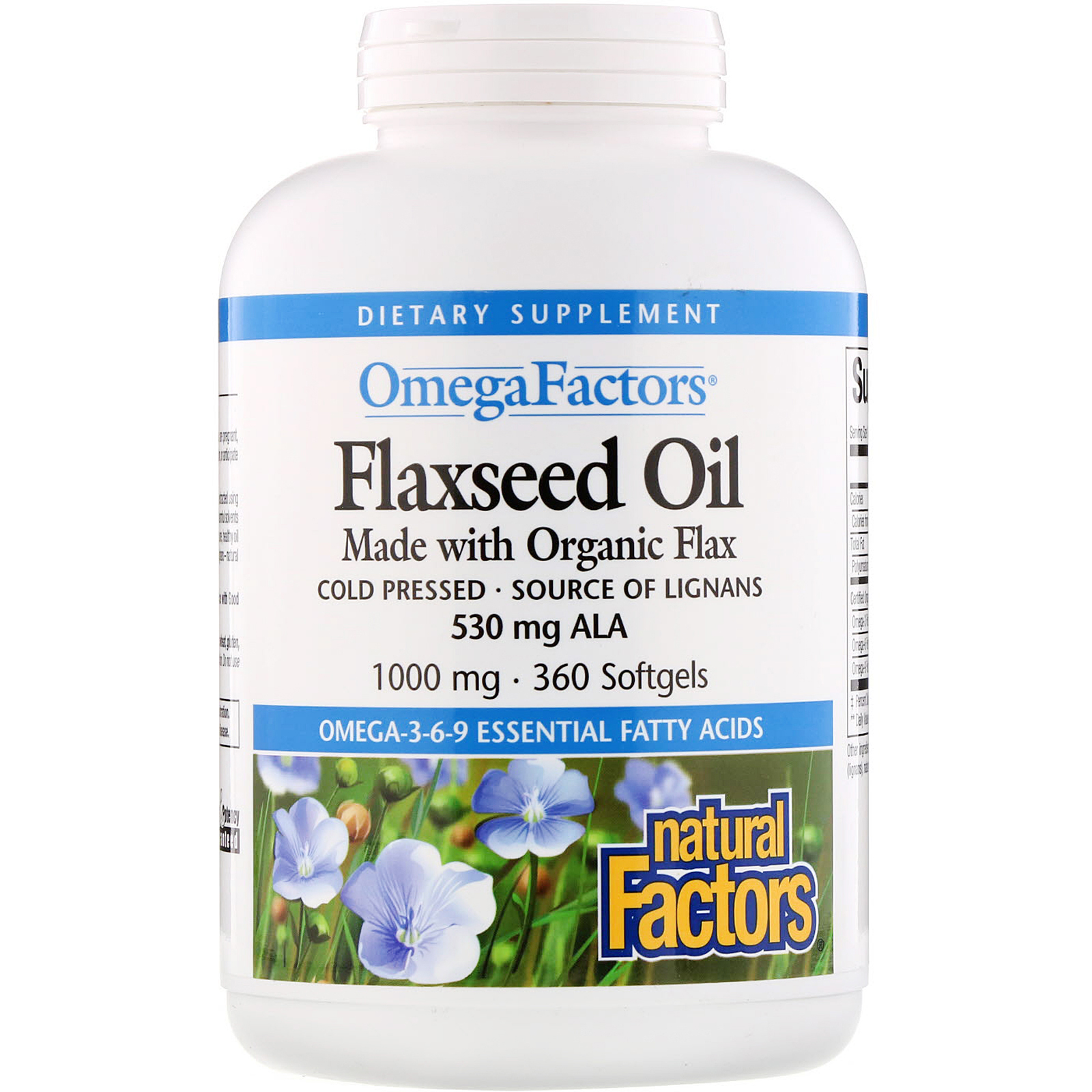 Natural Factors, Omega Factors, Óleo de Semente de Linhaça, 1000 mg, 360 cápsulas softgel