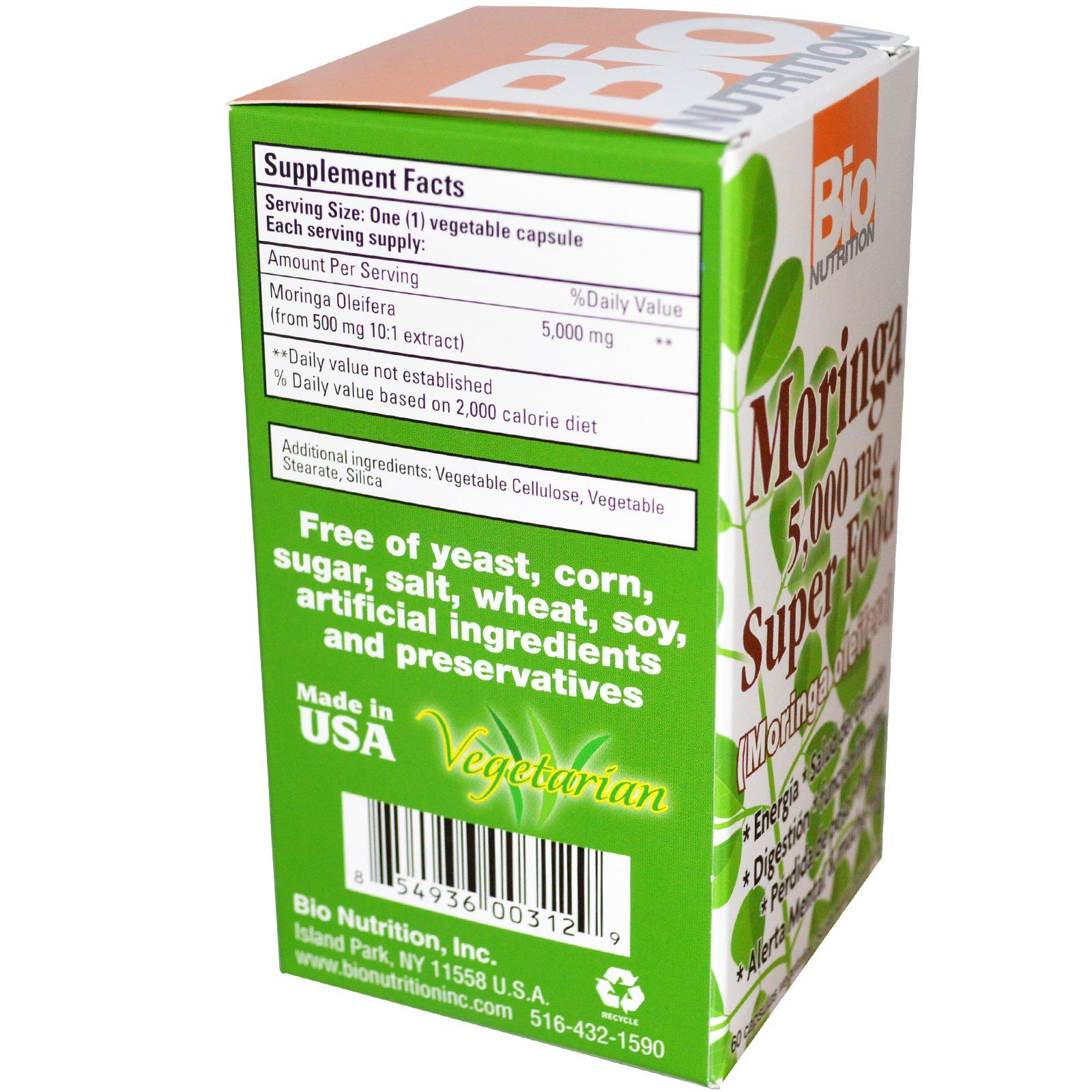 Bio Nutrition, Moringa Super Food, 5,000 mg, 60 Vegetable Capsules - Imagem 2