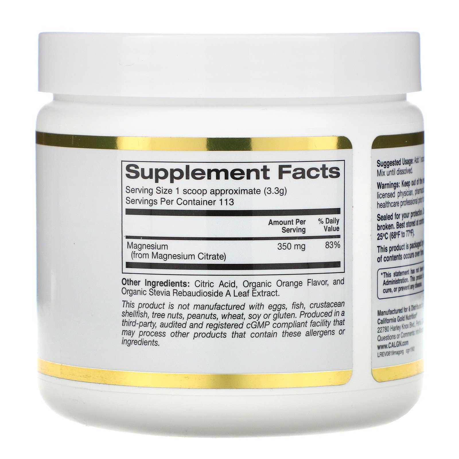 California Gold Nutrition, Bebida de Magnésio em Pó, Sabor Laranja, 373 g (13,1 oz) - Imagem 2