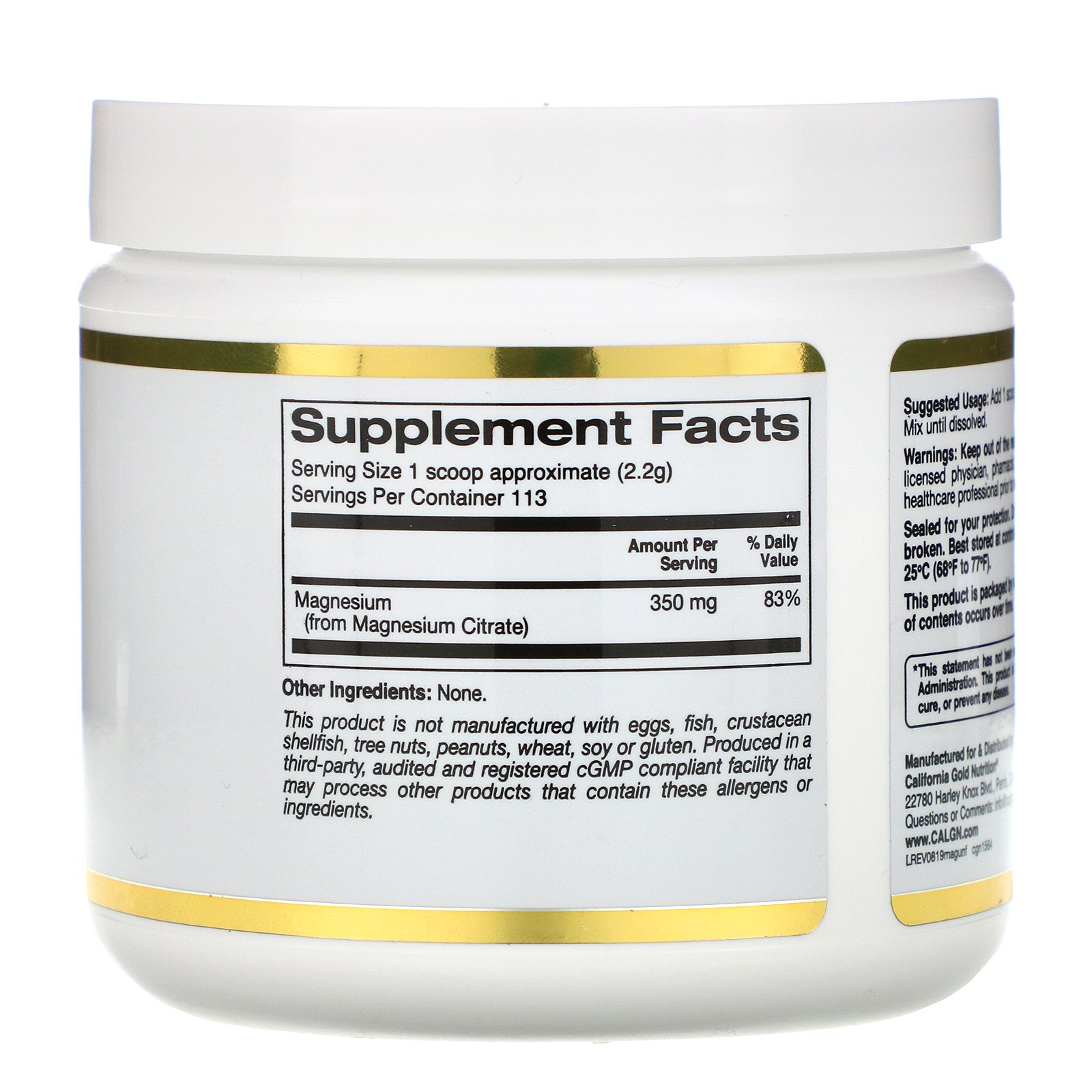 California Gold Nutrition, Bebida de Magnésio em Pó, Sem Sabor, 247 g (8,7 oz) - Imagem 2