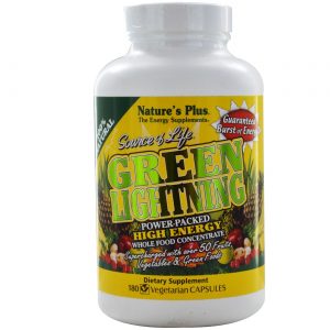 Nature's Plus e Source of Life, Green Lightning - Concentrado de Alimentos Integrais -180 Cápsulas Vegetarianas