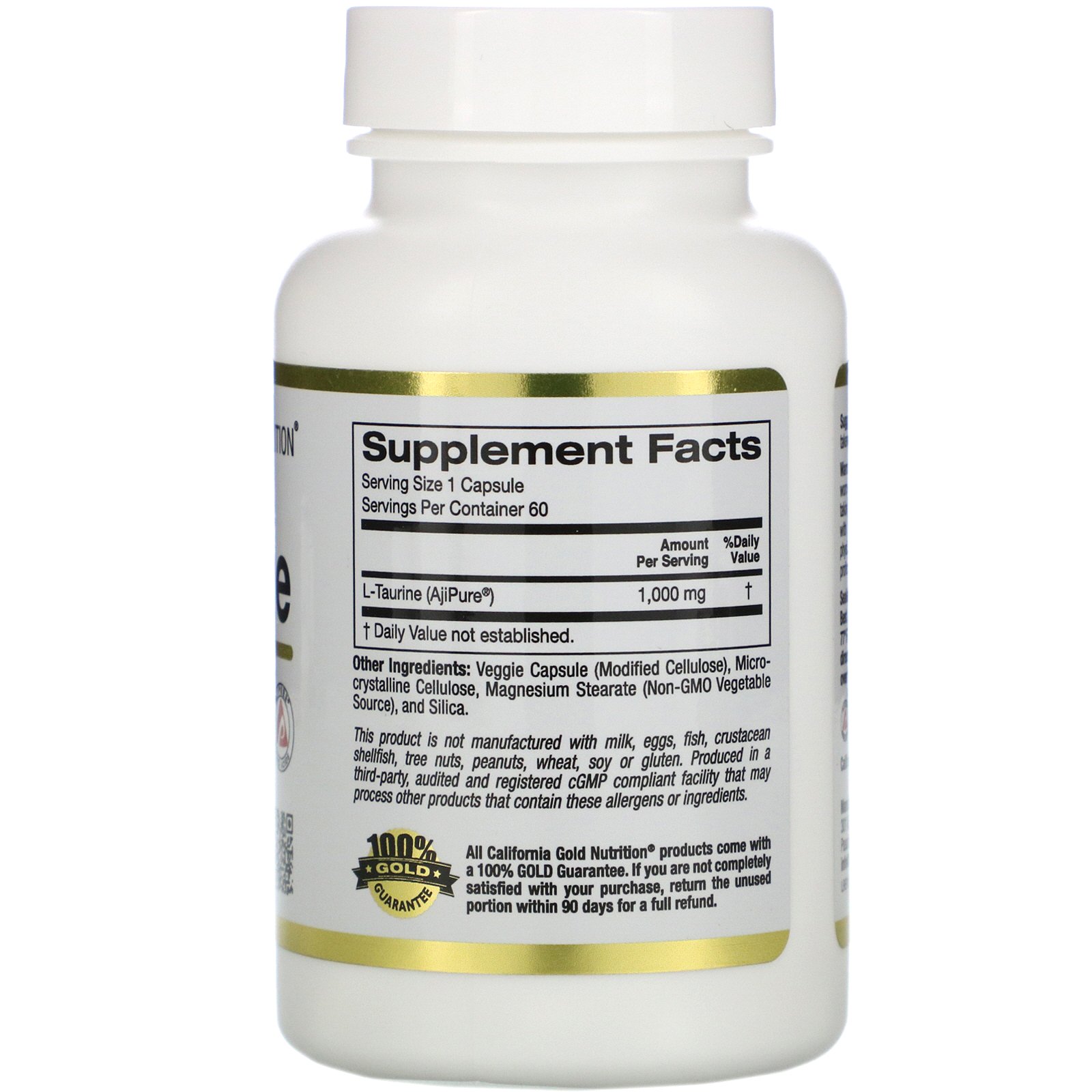California Gold Nutrition, L-Taurine, 1,000 mg, 60 Veggie Capsules - Imagem 2