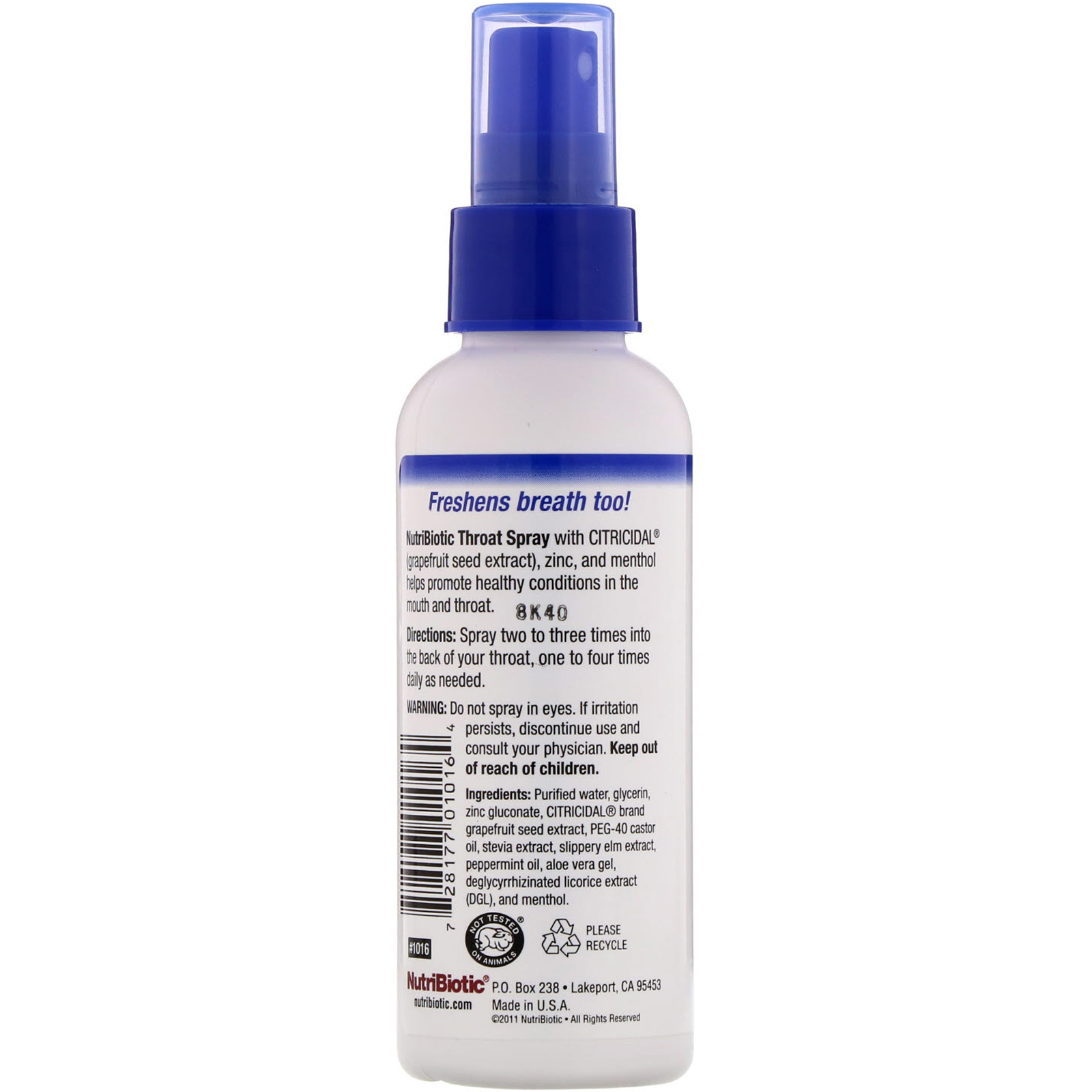 NutriBiotic, Spray para Garganta com Extrato de Semente de Toranja mais Zinco e Mentol, 118 ml (4 fl oz) - Imagem 2