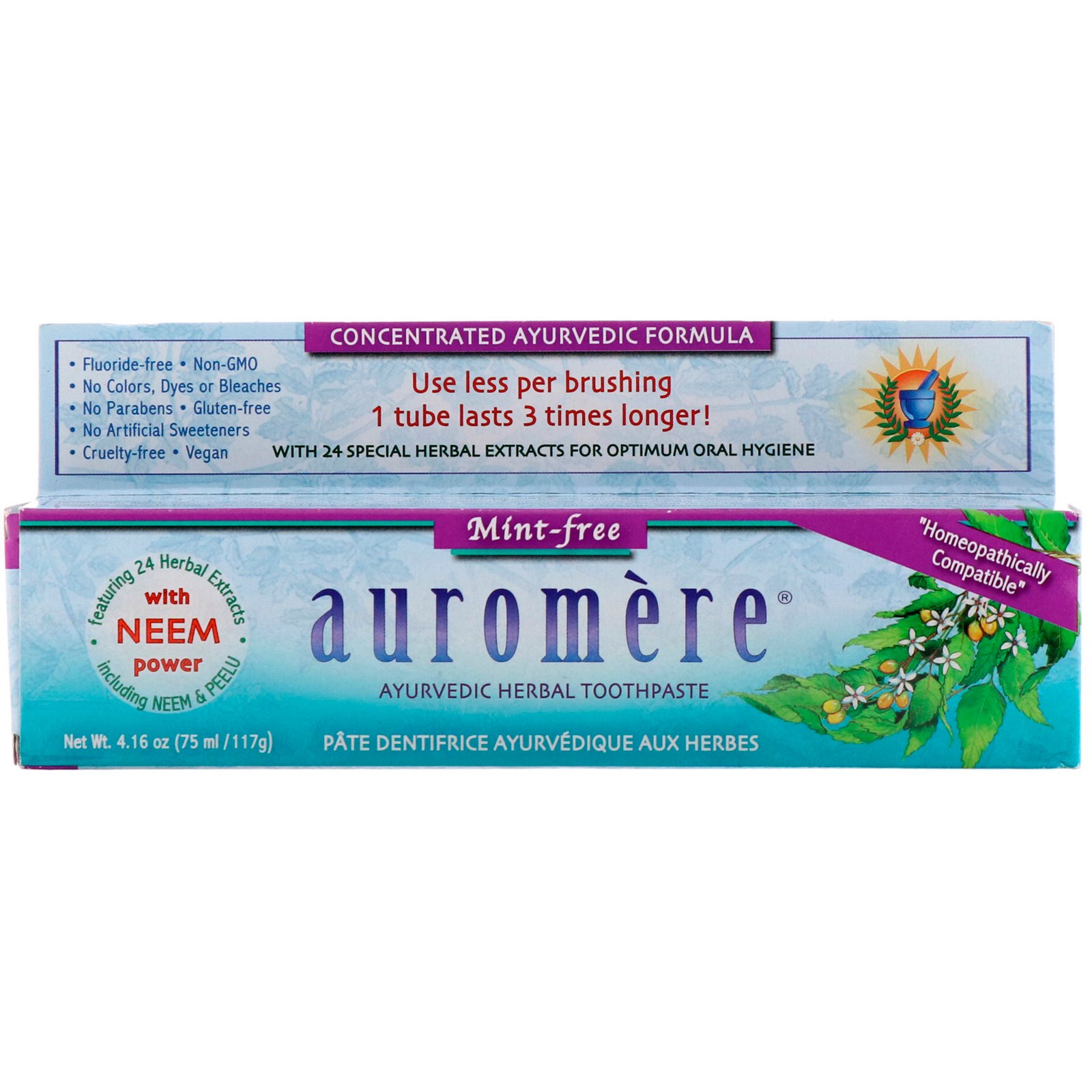 Auromere, Pasta de Dente Herbal Aiurvédica, Sem Menta, 4,16 oz (117 g)