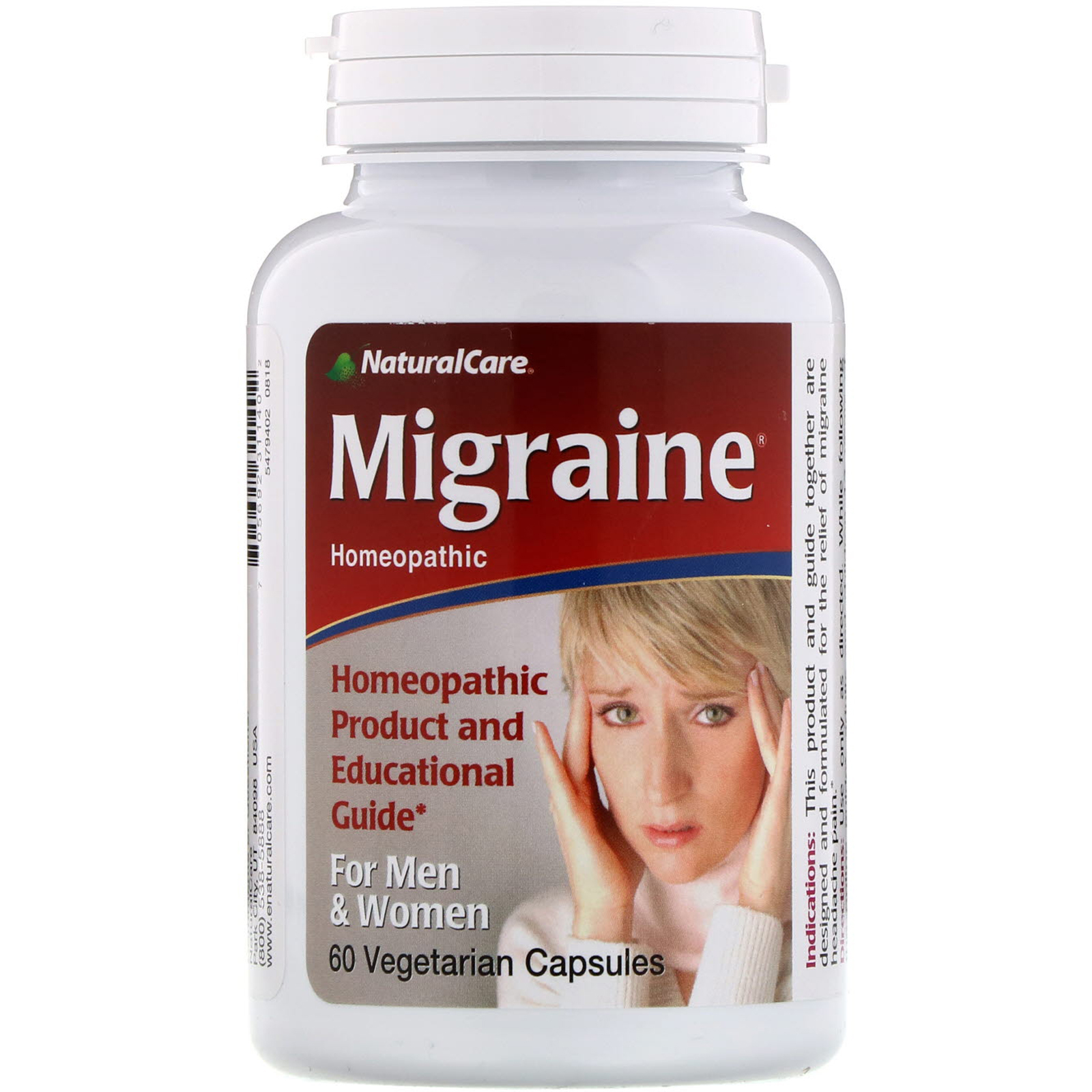 NaturalCare, Migraine, For Men and Women, 60 Vegetarian Capsules - Imagem 4