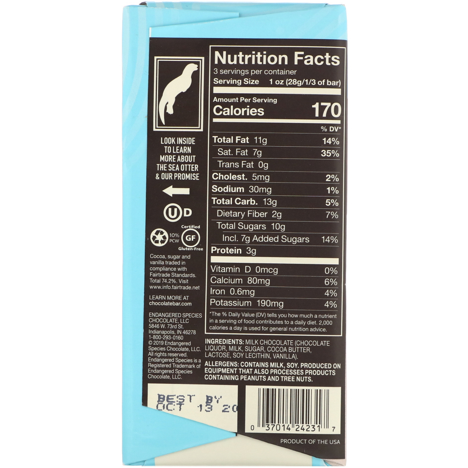 Endangered Species Chocolate, Smooth + Creamy Milk Chocolate, 48% Cocoa, 3 oz (85 g) - Imagem 2
