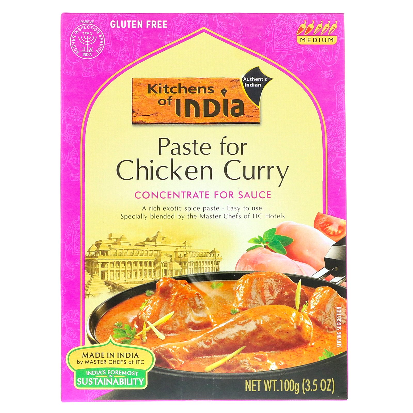Kitchens of India, Pasta para frango Curry, concentrado para molho, médio, 3,5 onças (100 g)