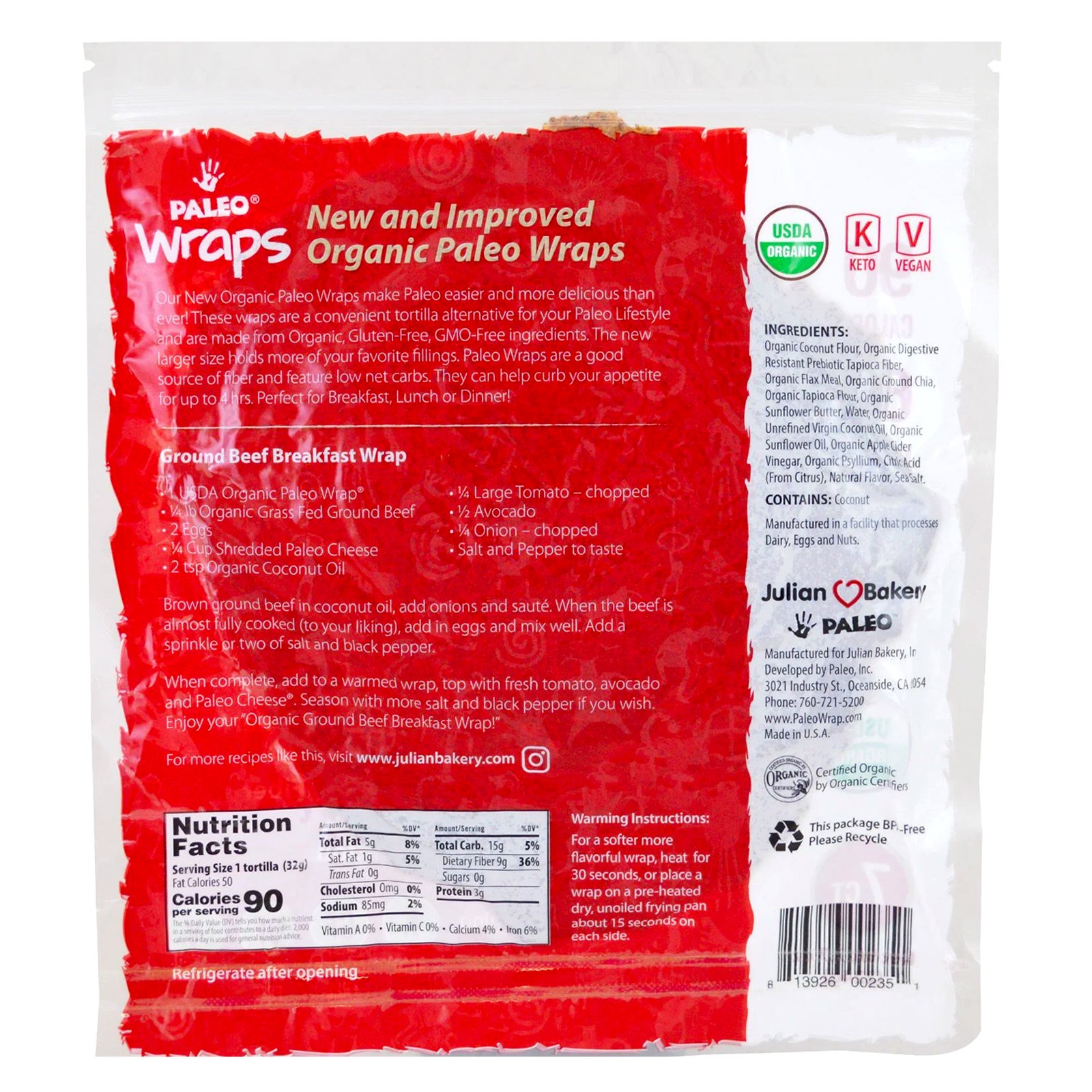 Julian Bakery, Paleo Wraps Orgânicos, 7 Wraps, 224 g (7,7 oz) - Imagem 2