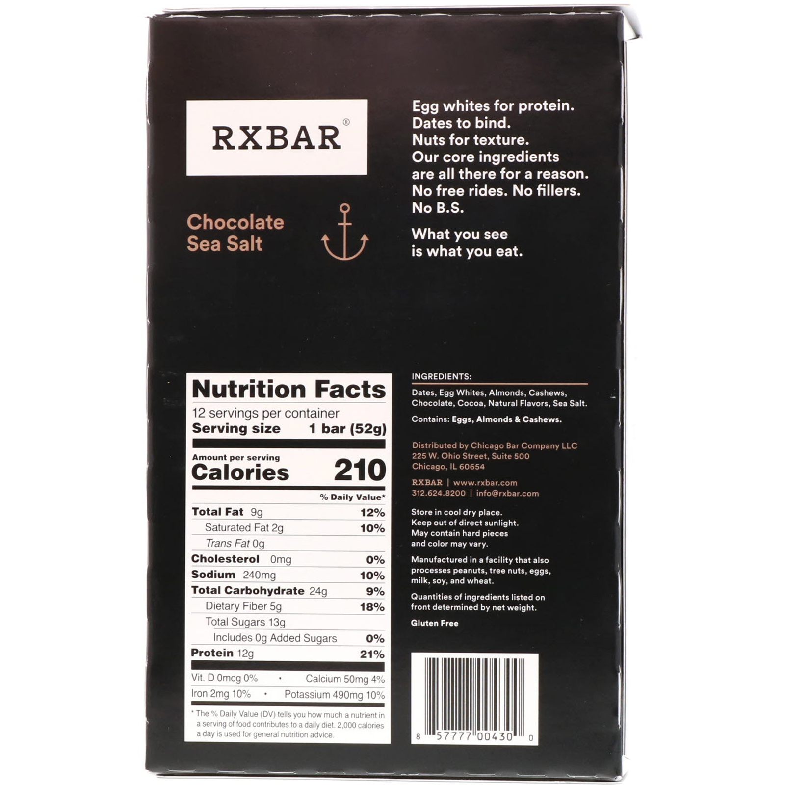 RXBAR, Protein Bar, Chocolate Sea Salt, 12 Bars, 1.83 oz (52 g) Each - Imagem 3