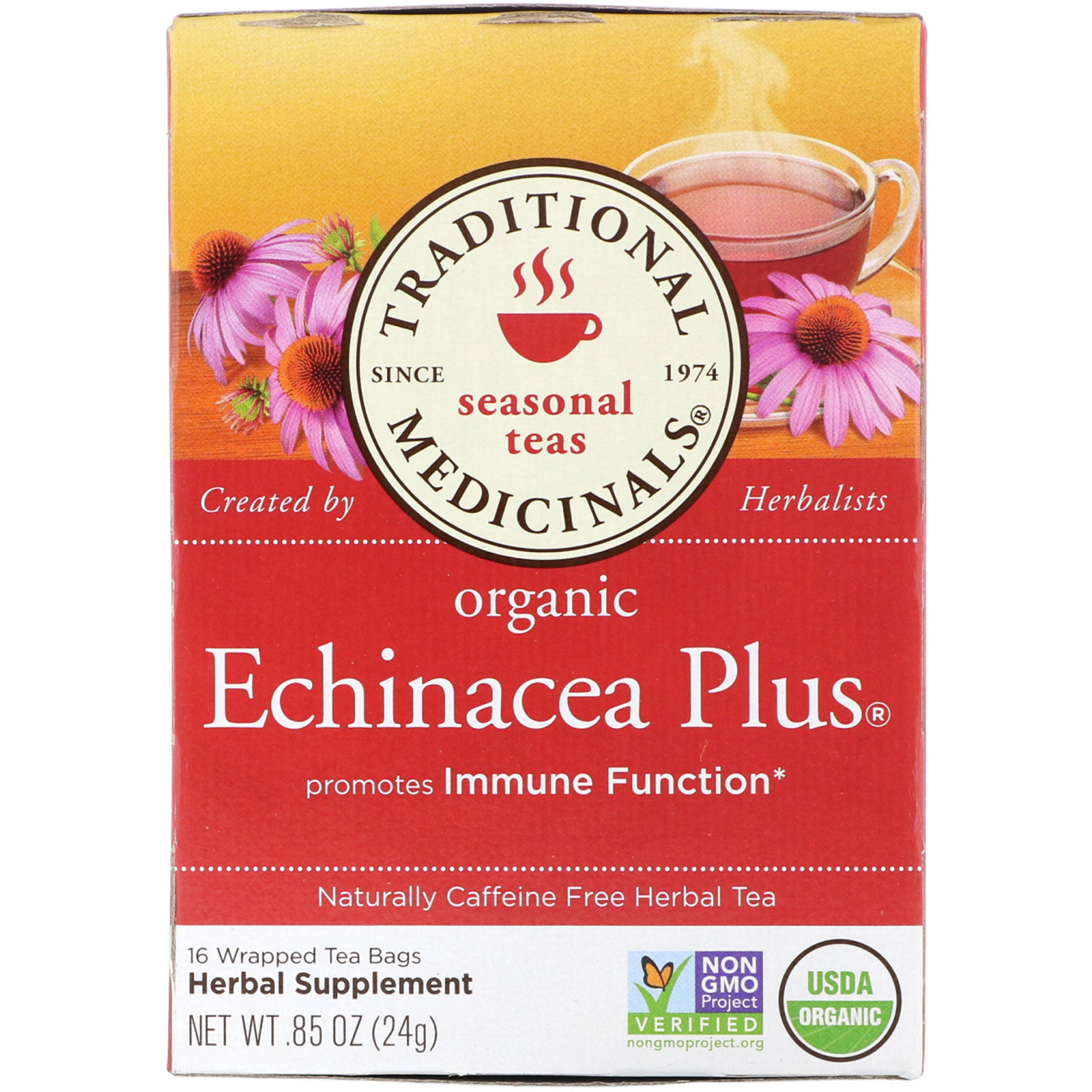 Traditional Medicinals, Chás da Estação, Orgânico, Equinácea Plus, Sem Cafeína, 16 Pacotes de Chá Embalados, ,85 oz (24 g)