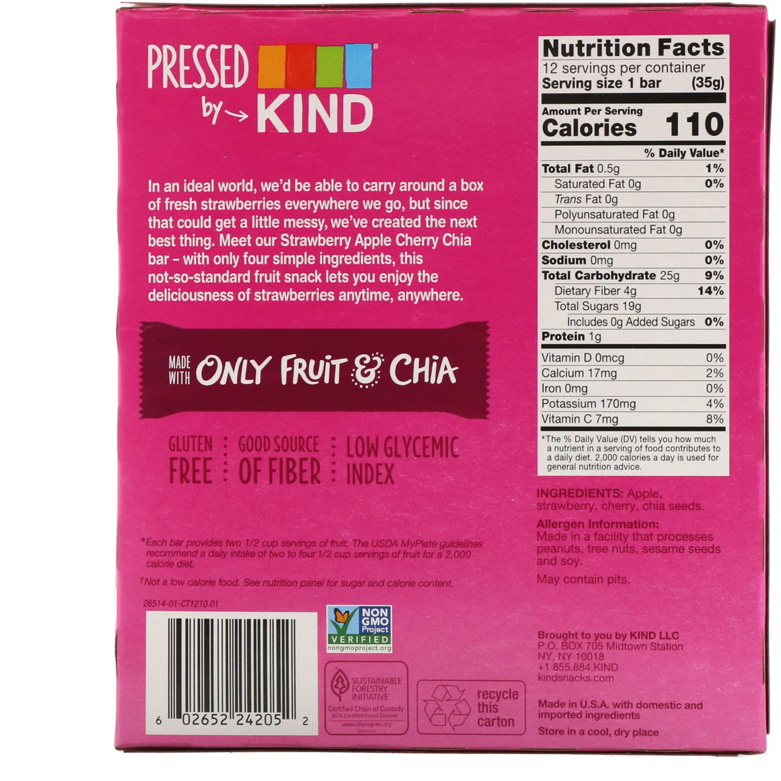 KIND Bars, Pressed by KIND, Strawberry Apple Cherry Chia, 12 Fruit Bars, 1.2 oz (35 g) Each - Imagem 3