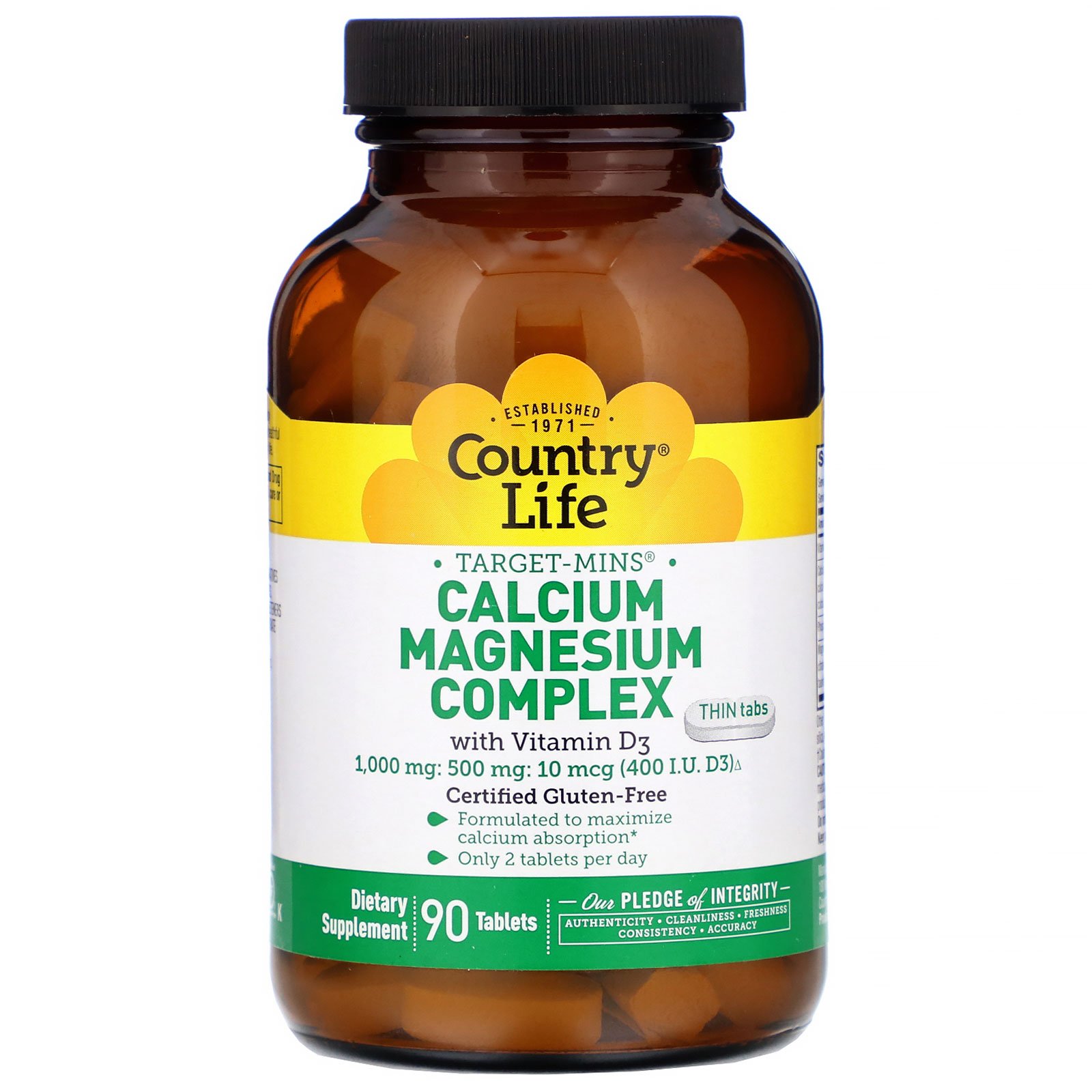 Country Life, Target-Mins, Complexo de Cálcio e Magnésio, com Vitamina D3, 90 Comprimidos