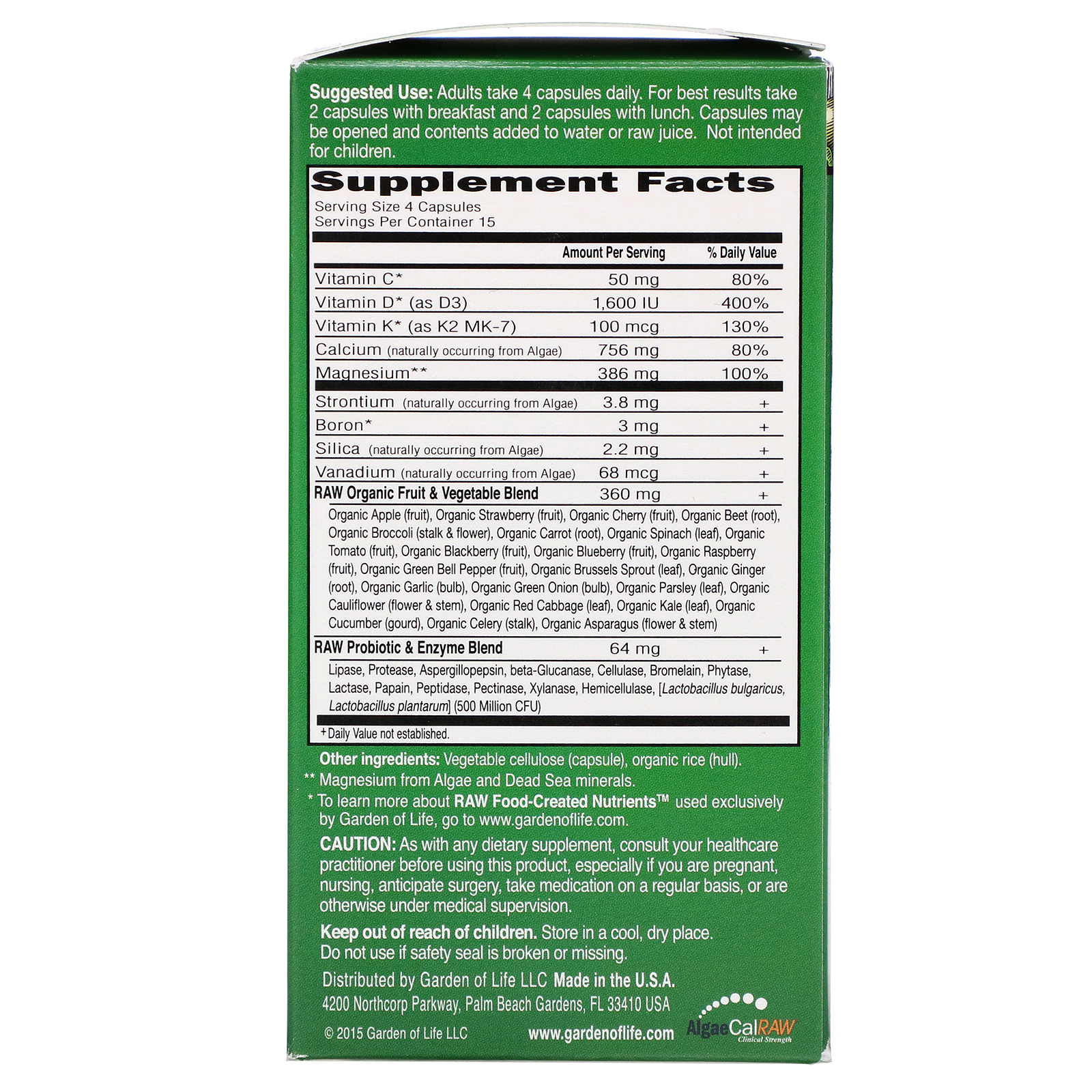 Garden of Life, Vitamin Code, RAW Calcium, 60 Vegetarian Capsules - Imagem 2