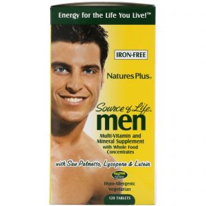 Nature's Plus, Source of Life, Suplemento Multivitamínico com Minerais Masculino, com Concentrados de Alimentos Integrais, Sem Ferro, 120 Comprimidos