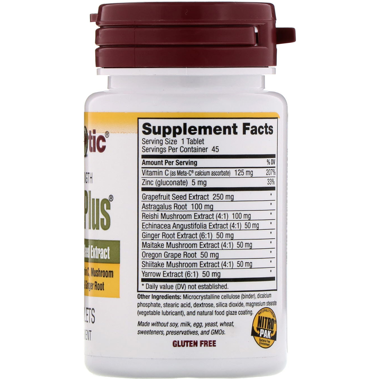 NutriBiotic, DefensePlus, Extra Forte, 250 mg, 45 Comprimidos Vegetarianos - Imagem 2