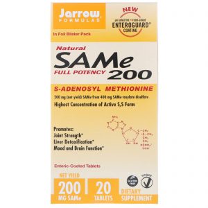 Jarrow Formulas, SAM-e (S-adenosil-L-metionina) 200, 200 mg, 20 tabletes com revestimento entérico