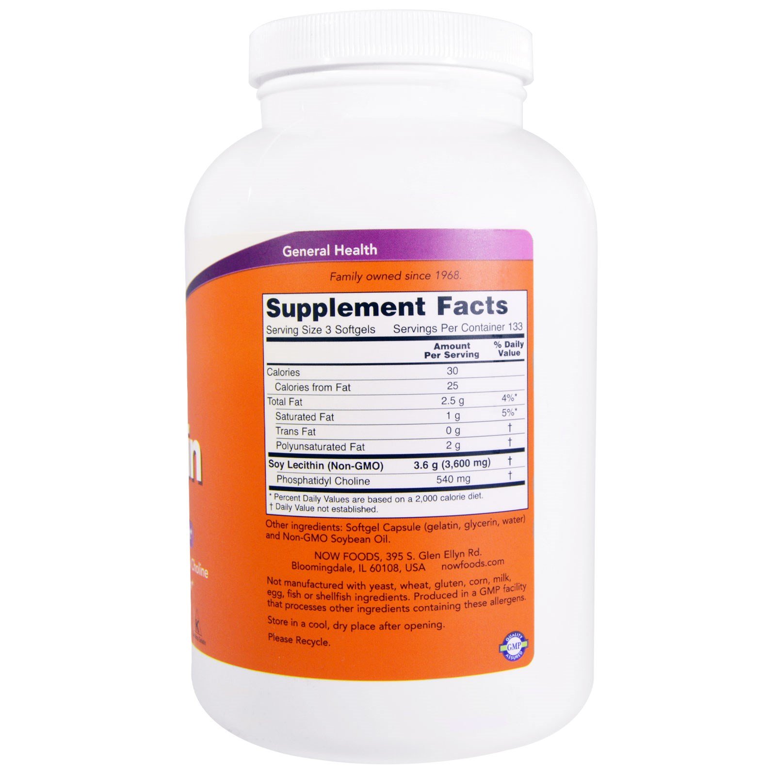 Now Foods, Non-GMO Lecithin, 1,200 mg, 400 Softgels - Imagem 2