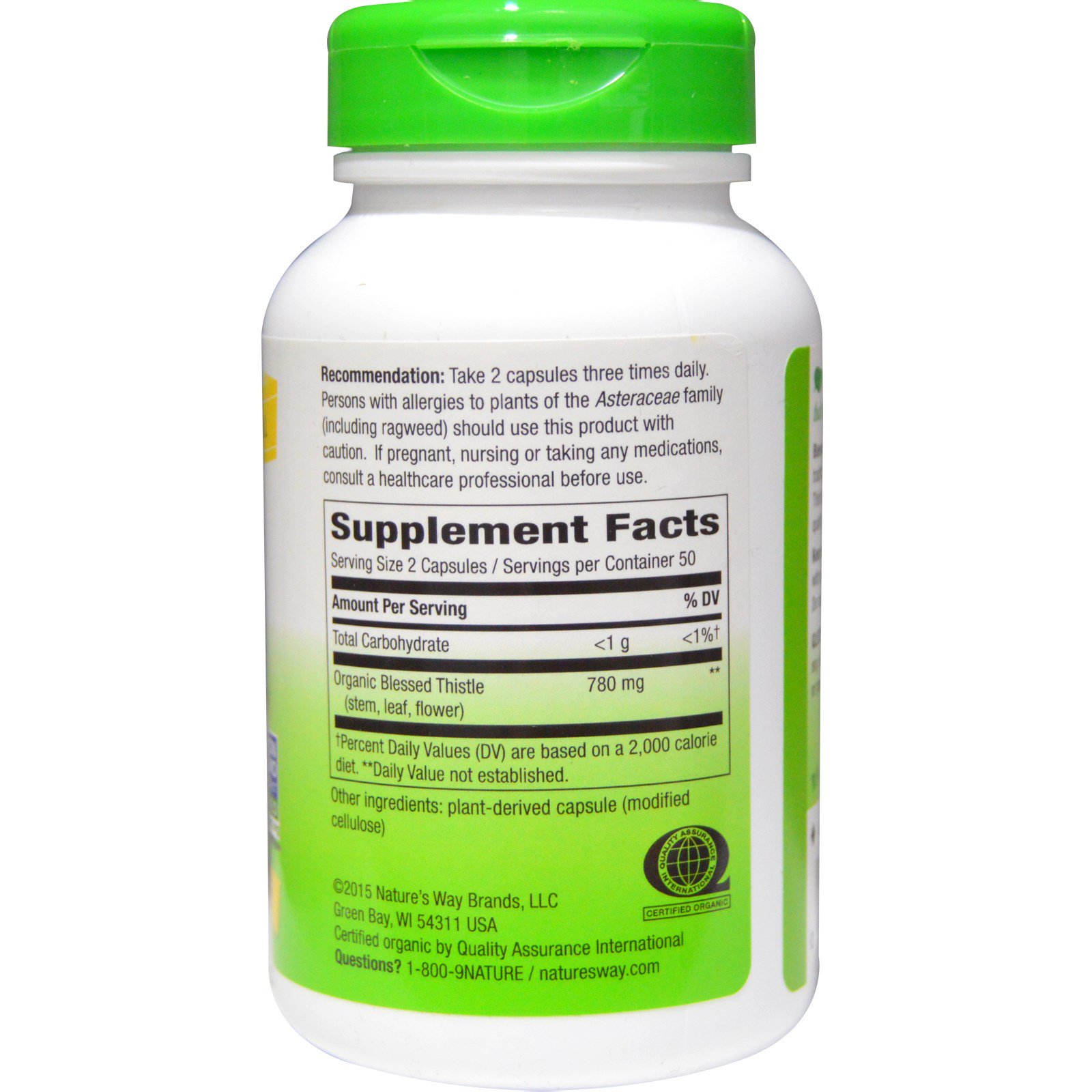 Nature's Way, Blessed Thistle, 390 mg, 100 Vegetarian Capsules - Imagem 2
