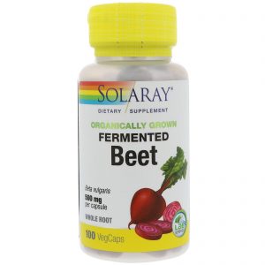 Solaray, Beterraba Fermentada de Cultivo Orgânico, 500 mg, 100 Cápsulas Vegetarianas