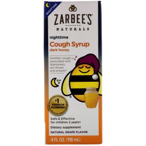 Zarbee's, Children's Nighttime Cough Syrup, Dark Honey, For Children 2 Years+, Natural Grape Flavor, 4 fl oz (118 ml)