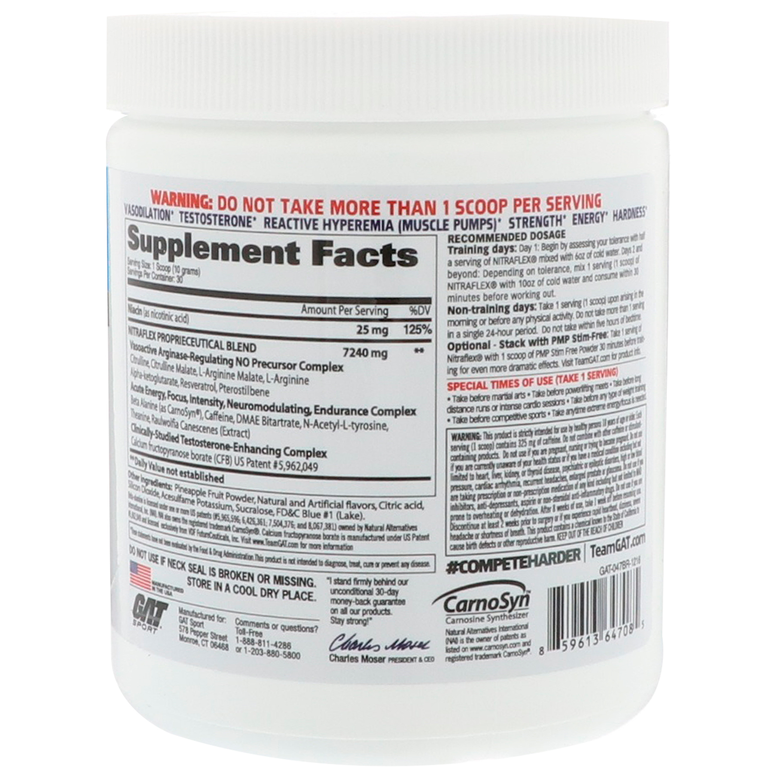 GAT, NITRAFLEX, Blue Raspberry, 10.6 oz (300 g) - Imagem 2