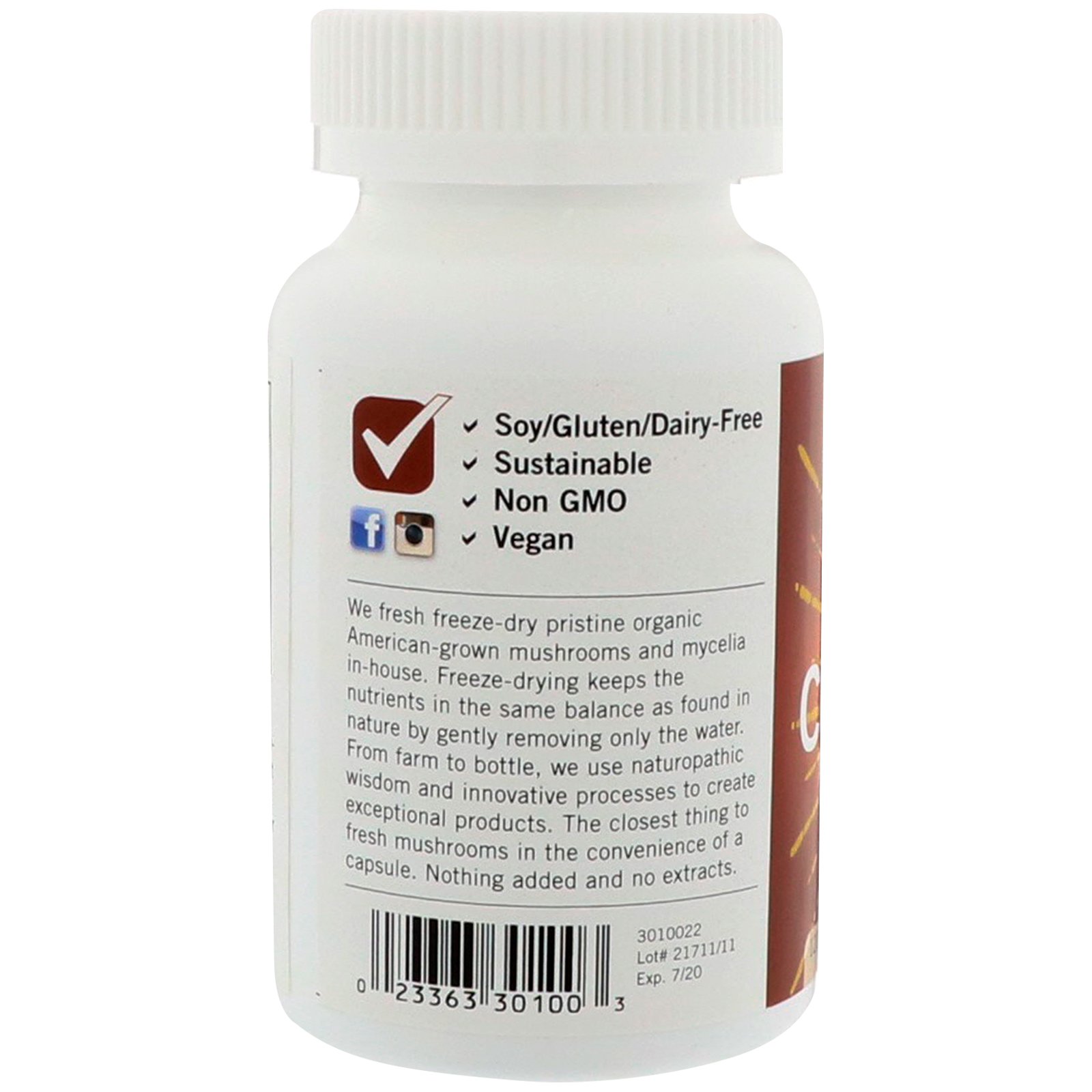 Eclectic Institute, Cogumelos Cordyceps, Frescos Secos Liofilizados, 560 mg, 120 Cápsulas Vegetais - Imagem 3