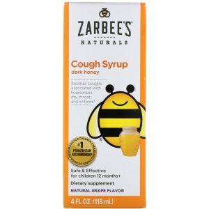 Zarbee's, Children's Cough Syrup, Dark Honey, For Children 12 Months+, Natural Grape Flavor, 4 fl oz (118 ml)