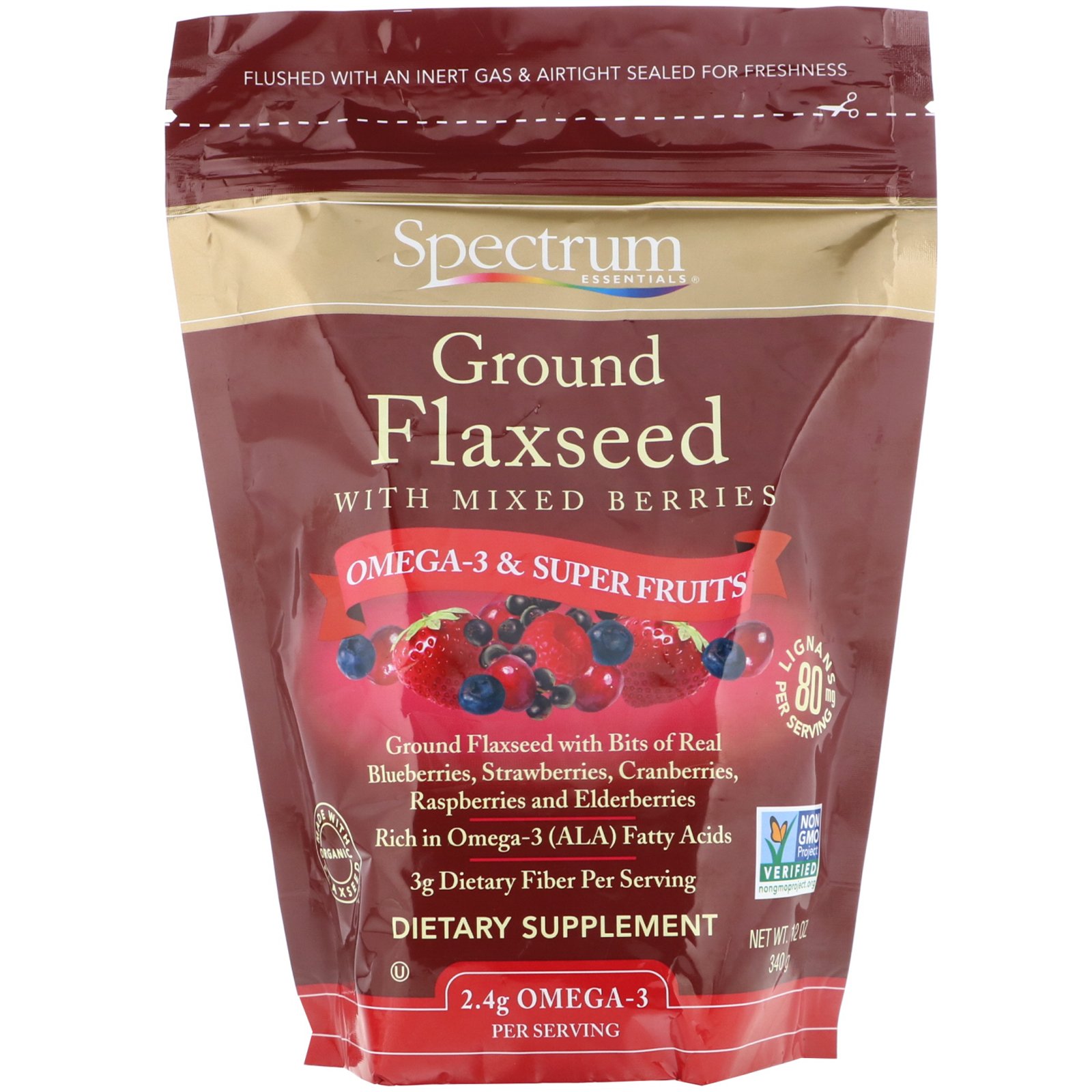 Spectrum Essentials, Linhaça Moída com Frutas Silvestres Mistas, 340 g (12 oz)