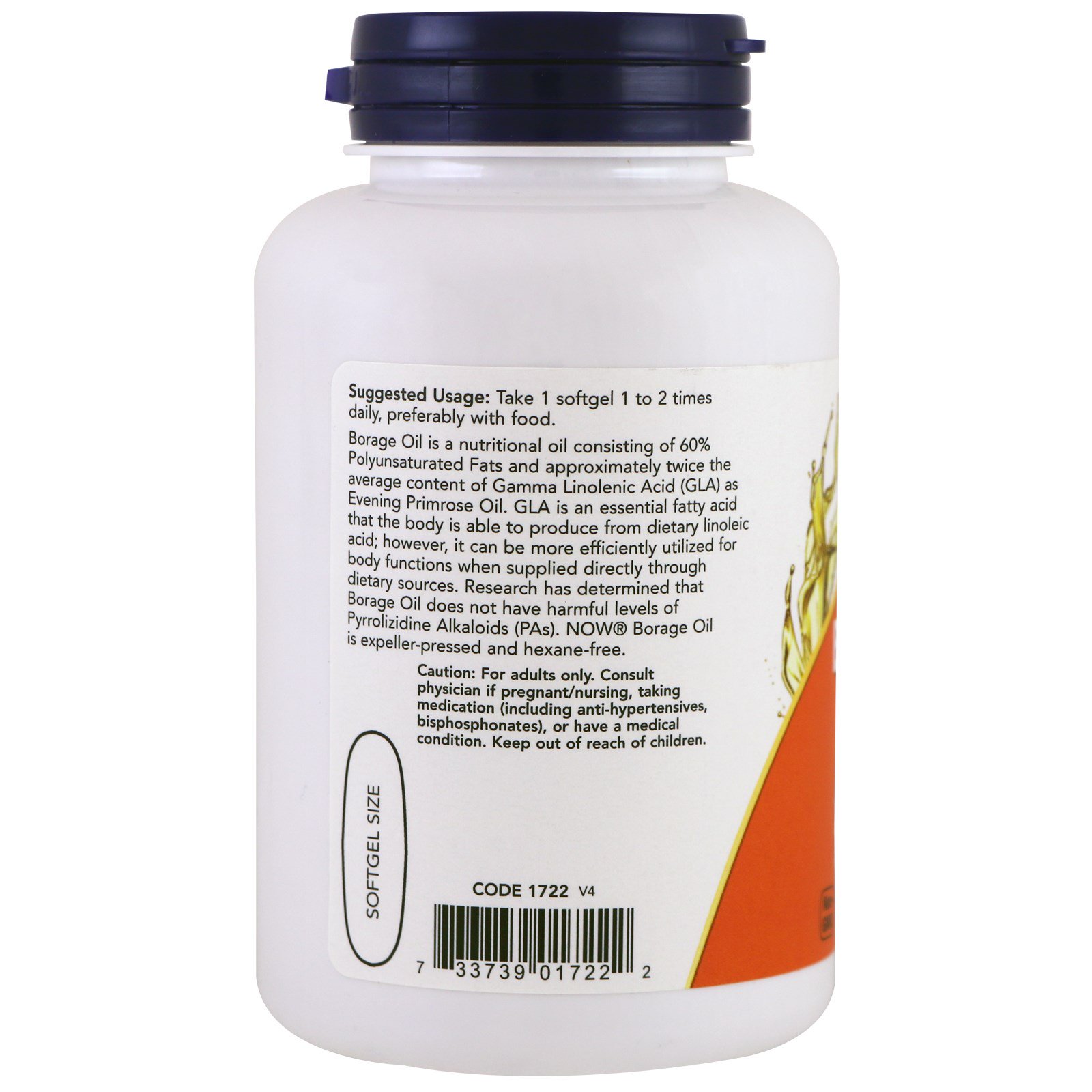 Now Foods, Óleo de Borragem, Concentração de GLA, 1.000 mg, 120 Cápsulas Softgel - Imagem 3
