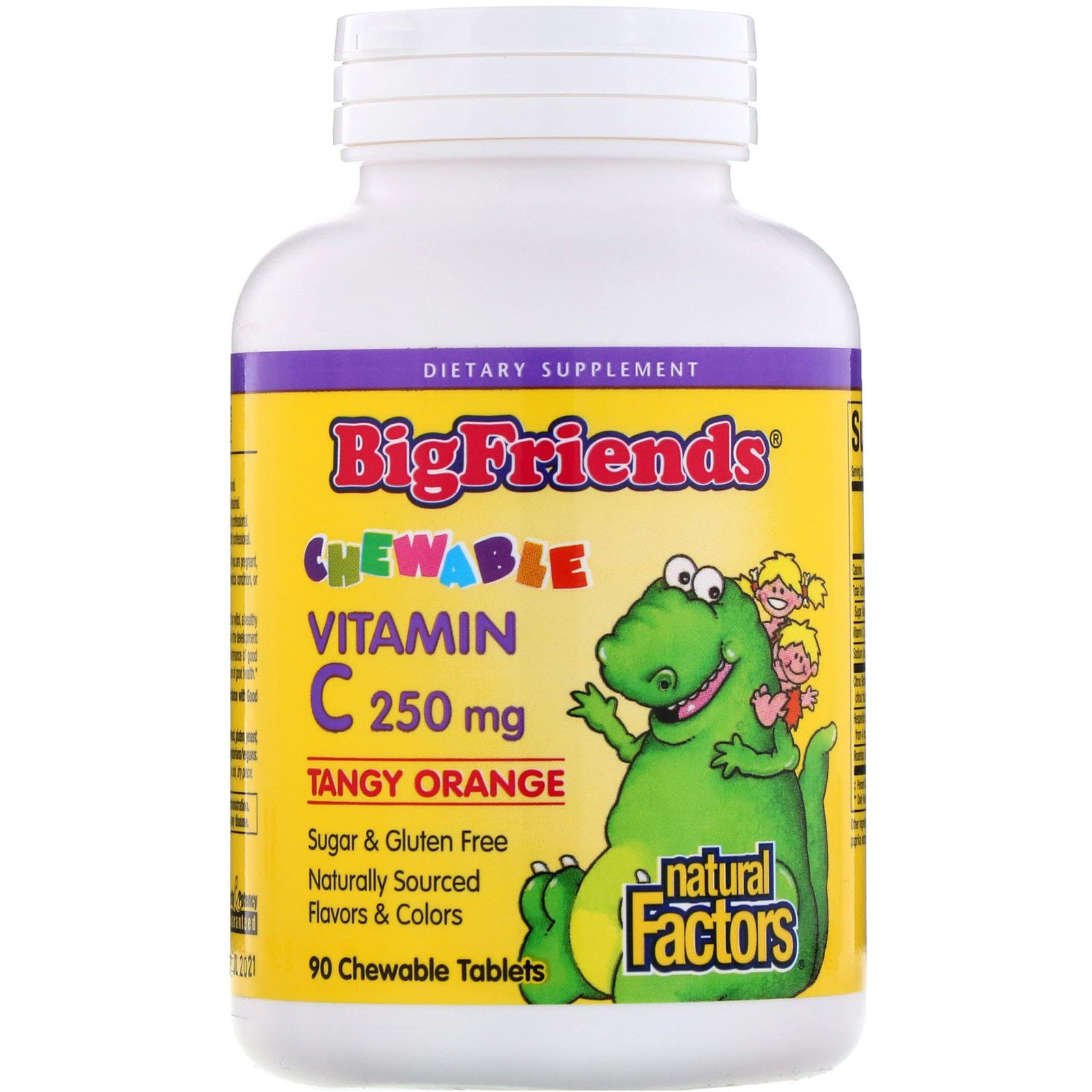 Natural Factors, Big Friends, Vitamina C Mastigável, Sabor Forte de Laranja, 250 mg, 90 Comprimidos Mastigáveis