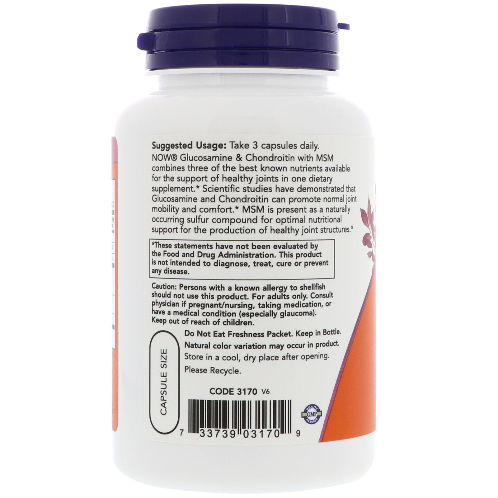 Now Foods, Glucosamina e Condroitin com MSMm, 90 Cápsulas - Imagem 3