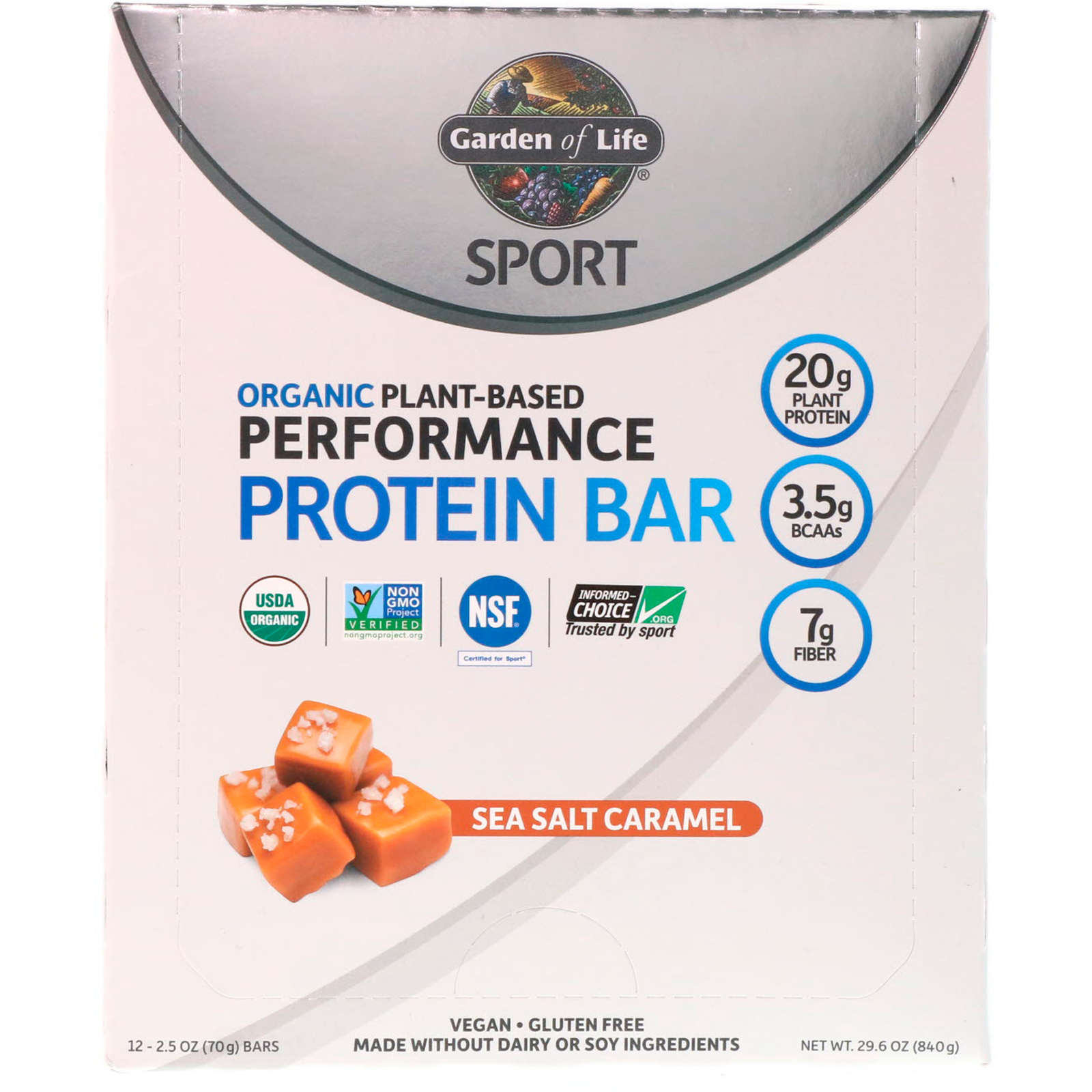 Garden of Life, Esporte, Barra de Proteína Orgânica de Performance Baseada em Plantas, Caramelo e Sal Marinho, 70 g 12 Barras - Imagem 2