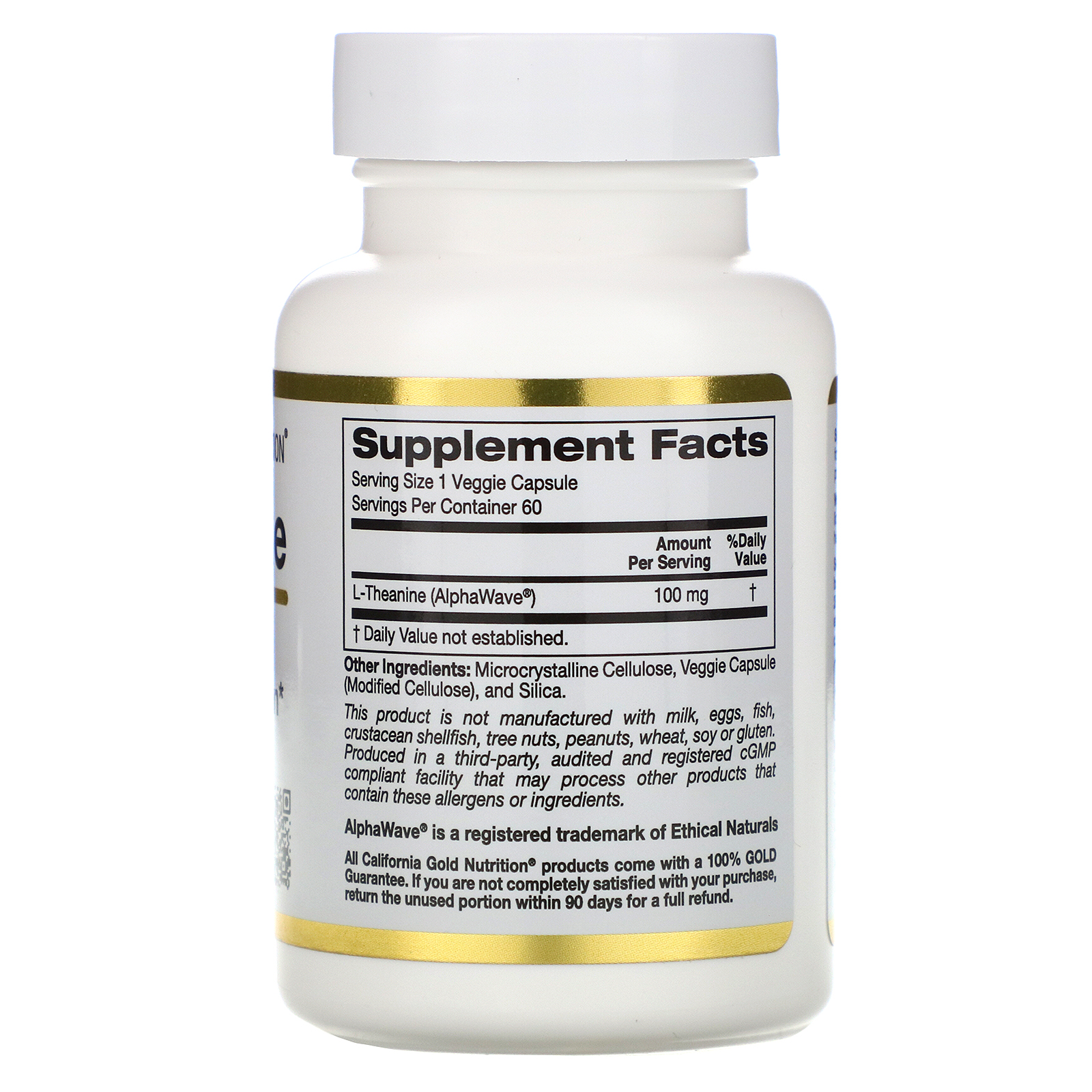 California Gold Nutrition, L-Teanina, AlphaWave, Apoia o Relaxamento, Foco na Calma, 100 mg, 60 Cápsulas Vegetais - Imagem 2