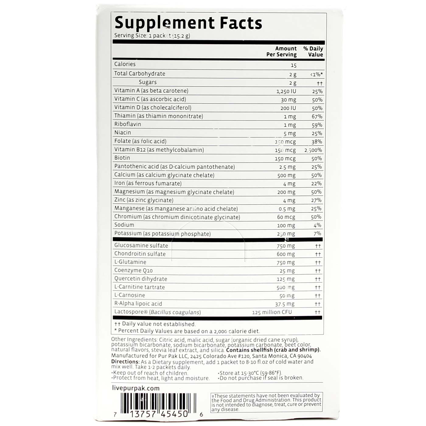 Pur Pak Active Lifestyle Supplement, Tangy Berry - 28 packets - Imagem 2
